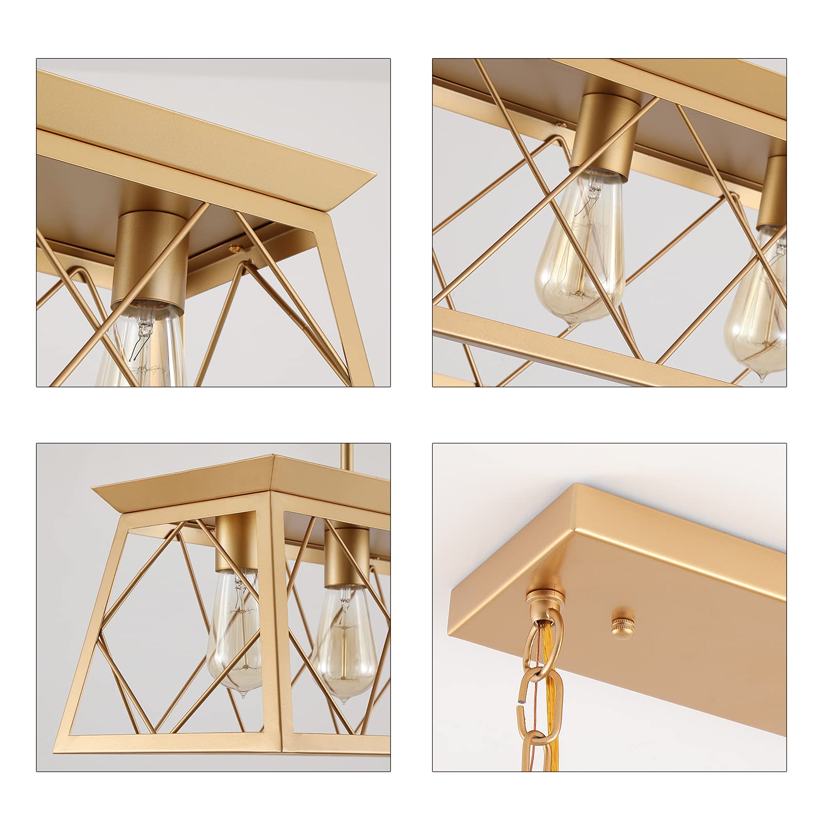 Q&S 5-Light Modern Farmhouse Chandelier - Gold Metal Linear Light Fixture for Kitchen Island & Dining Table, Model P2006-5GD