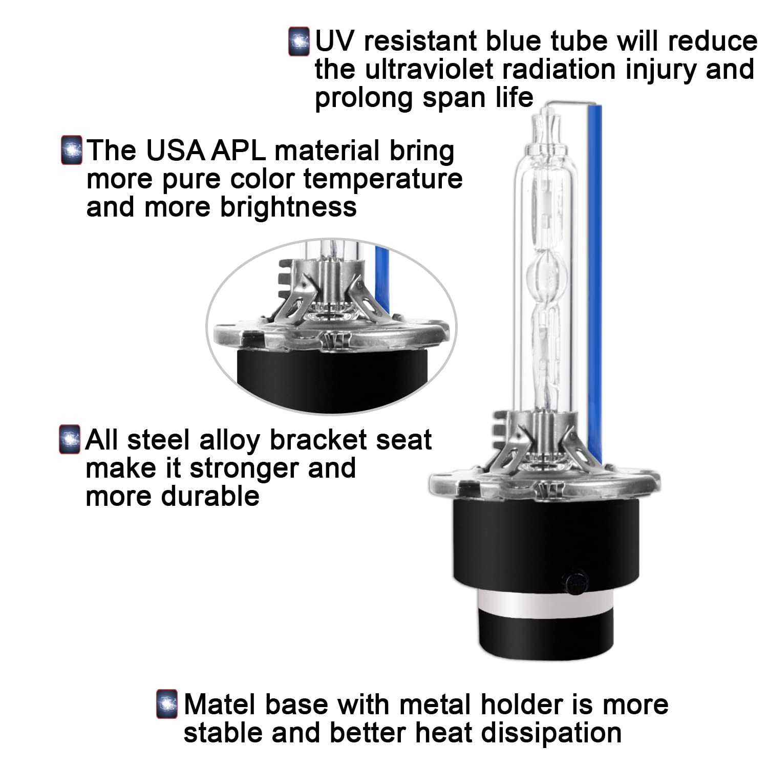 Sinoparcel D2S Xenon HID Headlight Bulbs, 8000K, 35W High Low Beam, Pack of 2, Metal, 2-Year Warranty