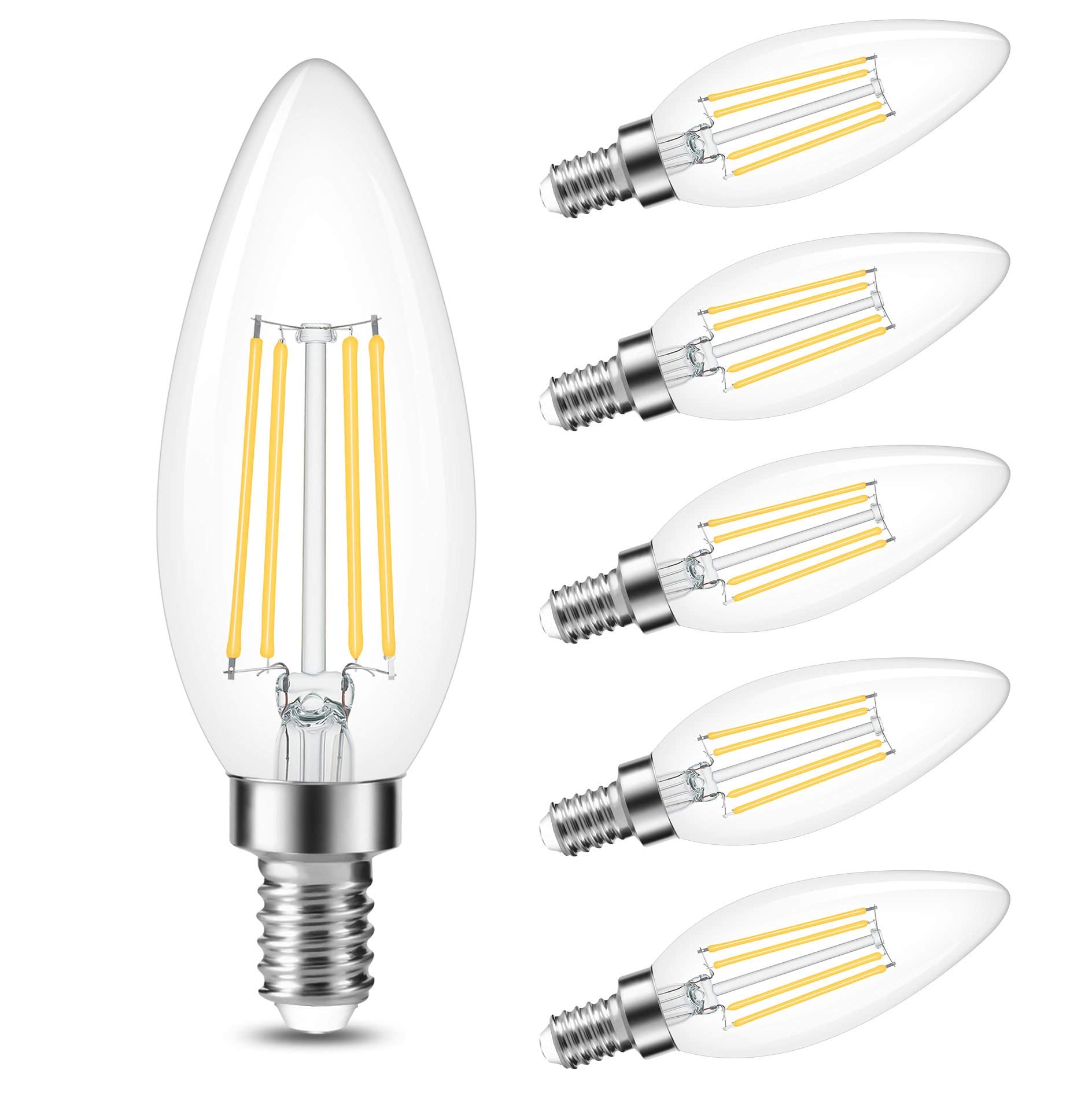 Cotanic Dimmable E12 Candelabra LED Bulbs, 60W Equivalent,4000K Daylight,600LM Ceiling Fan Light Bulb,C35 Filament Chandelier Light Bulbs B11 Candle Lights with Clear Glass,Pack of 6