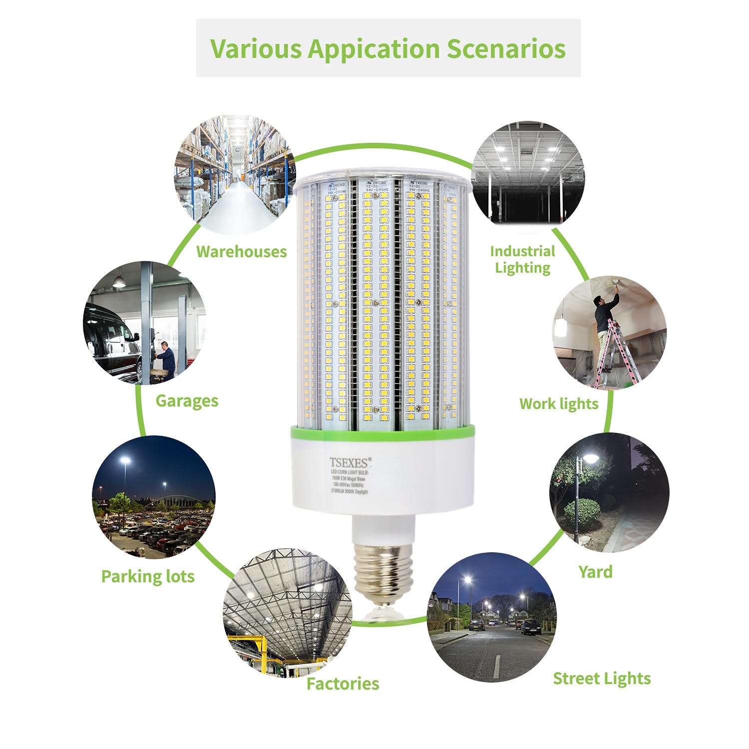 Tsexes 150W Led Corn Light Bulb,E39 Mogul Base Led Bulb 21000Lumen,5000K Replacement (600-800W) Metal Halide/Hid/Cfl For High Ba