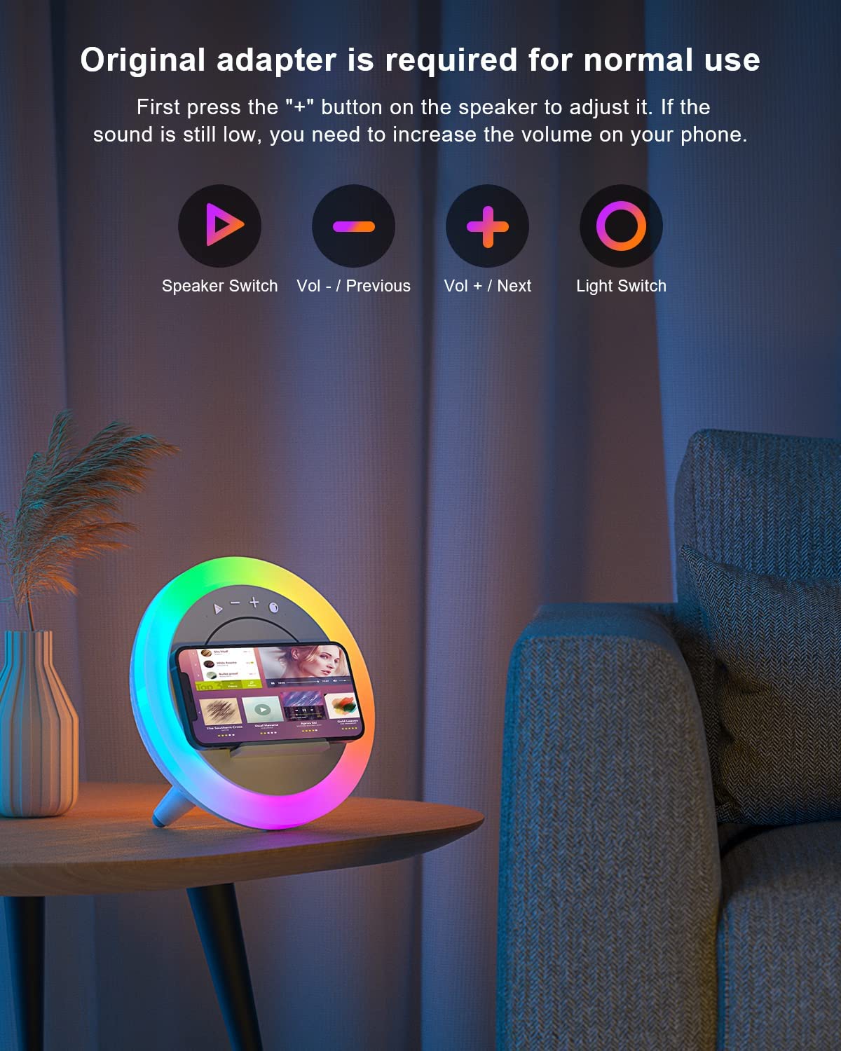 Swarmir Bluetooth Speaker Night Lights - Wireless Charging, Color Changing, Model A21, Multiple Colors, Ideal Gift for Teens