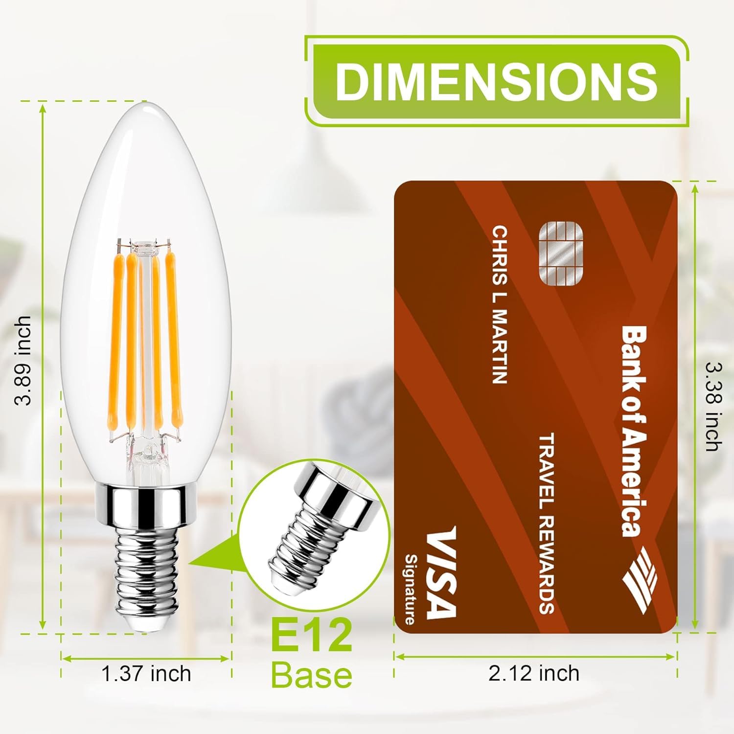 Golspark E12 Led Bulb Dimmable, Candelabra Led Bulb 40W Equivalent, 3000K Warm White, B11 B10 Type B Led Light Bulbs 4W, 400Lm,