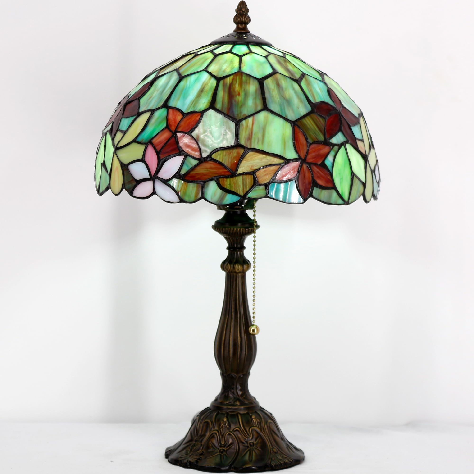 Zjart Tiffany Table Lamp Stained Glass Lamp 12X12X19 Inch Antique Reading Light (Green Brown Jewelry Baroque)