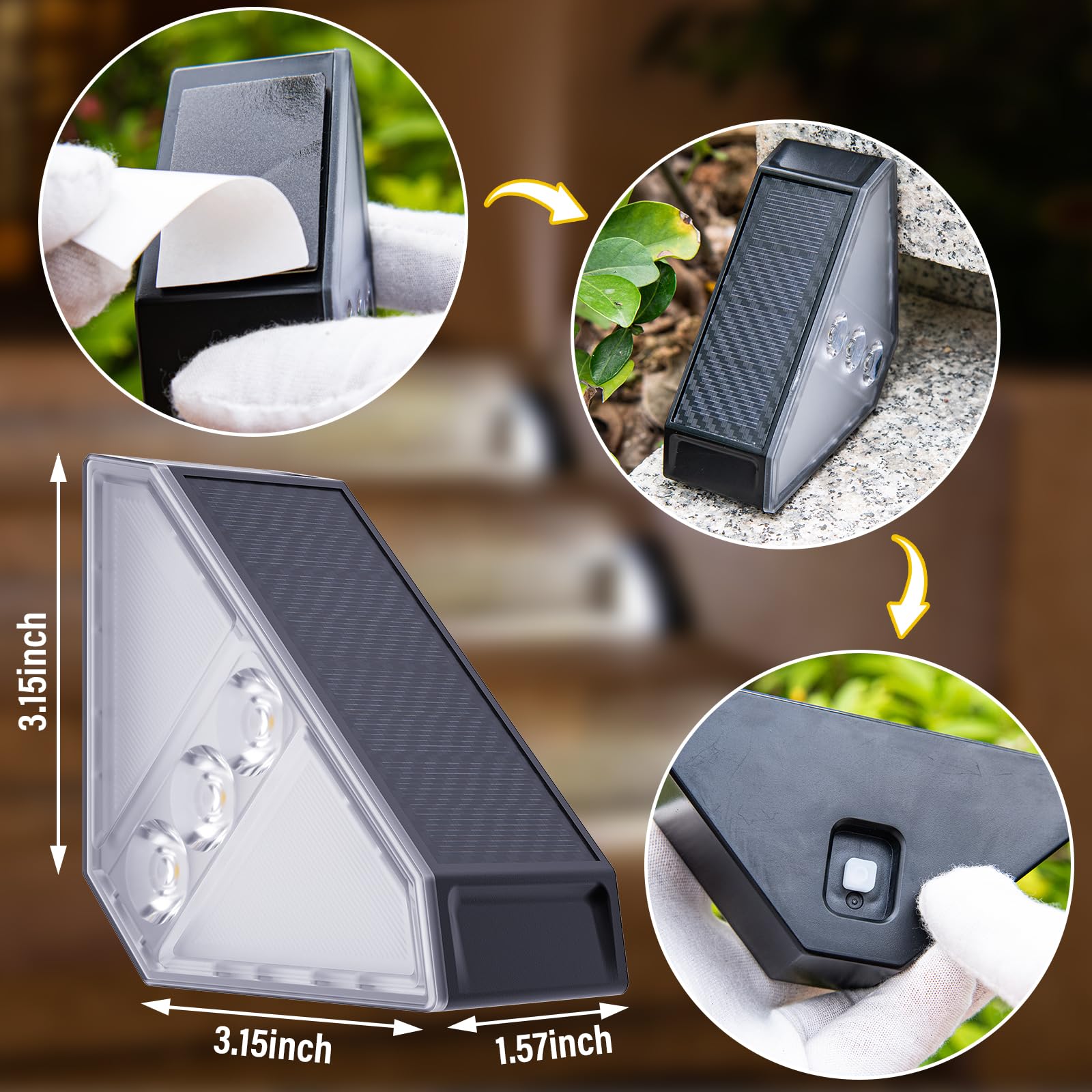 Roshwey Solar Step Lights For Outside  10 Pack Solar Stair Lights Outdoor Waterproof  Triangle Deck Step Lights Solar Powered  Outdoor Decor Lighting For Front Porch  Backyard  Patio  Cool White