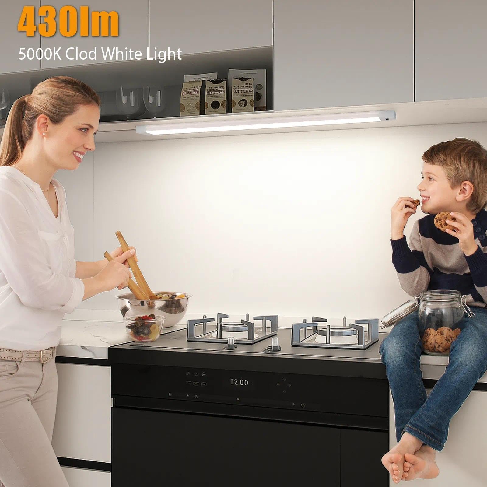 2Pcs 16 Inch Under Cabinet Lights With Hand Wave  Under Counter Lighting 5000K Cold White Dimmable Plug And Play Led Lights For Kitchen Cabinet  Cupboard  Closet  Desk