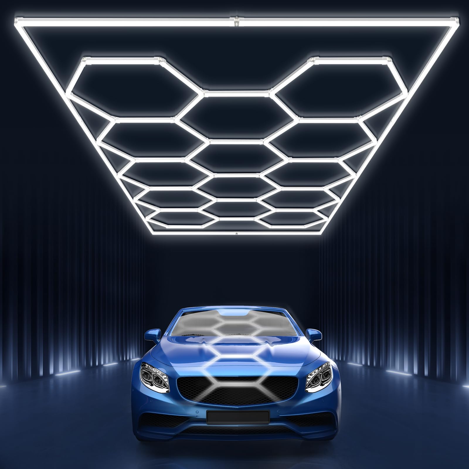 Pomelotree LED Garage Lights, Hexagon Design, 6500K, Aluminum, 14 Grids with Rectangle Frame, Model H5656K14, White