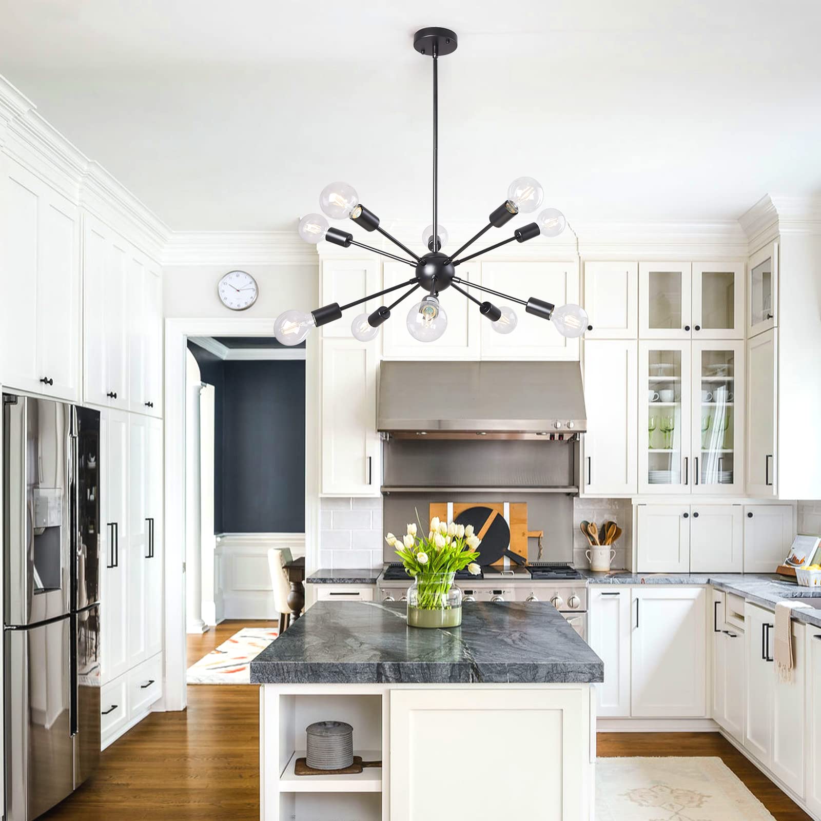 Alisadaboy 10-Light Matte Black Sputnik Chandelier - Industrial Pendant Lighting For Home Decor