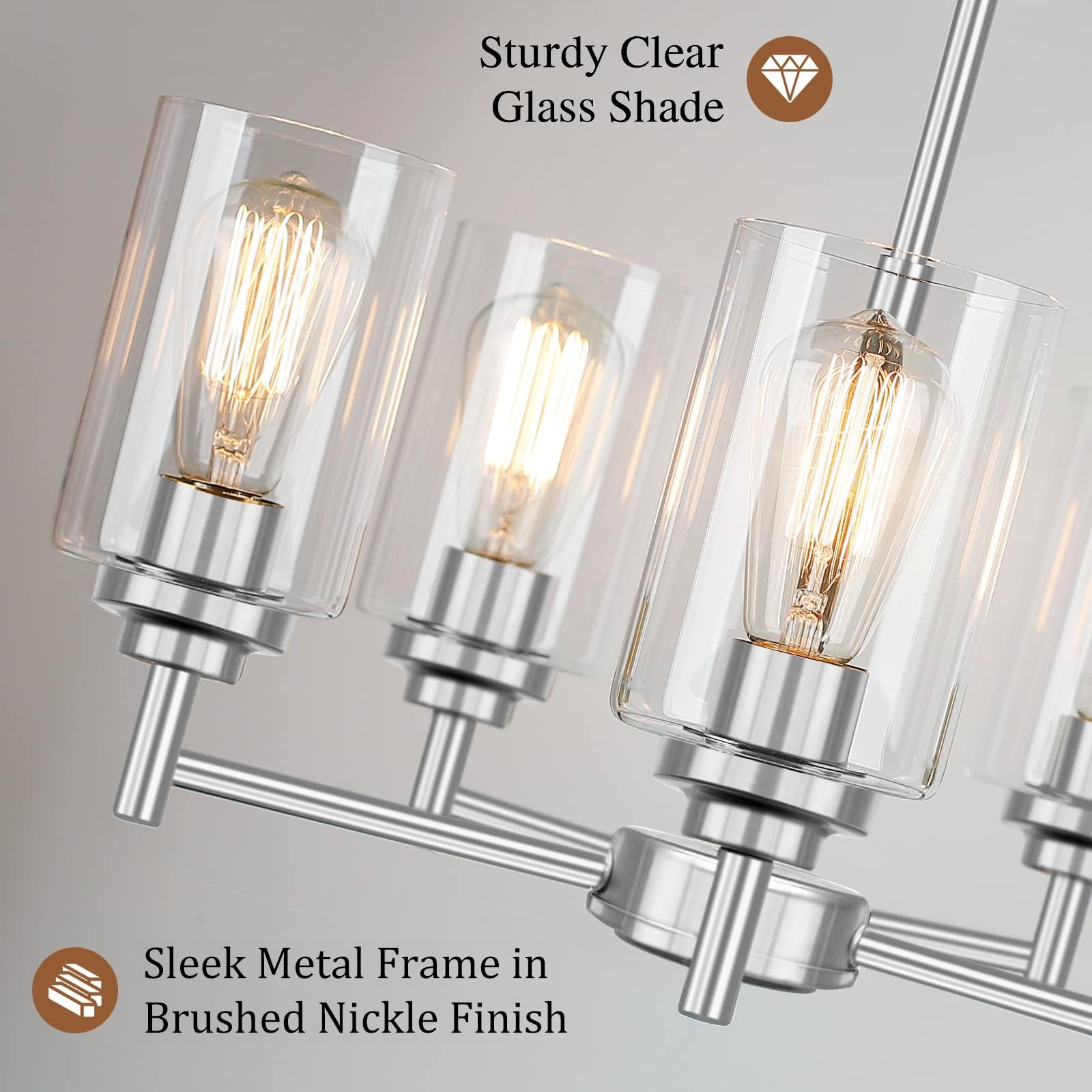5-Light Chandelier For Dining Room Kitchen Island Modern Farmhouse Pendant Lighting With Clear Glass Shades Industrial Brushed N
