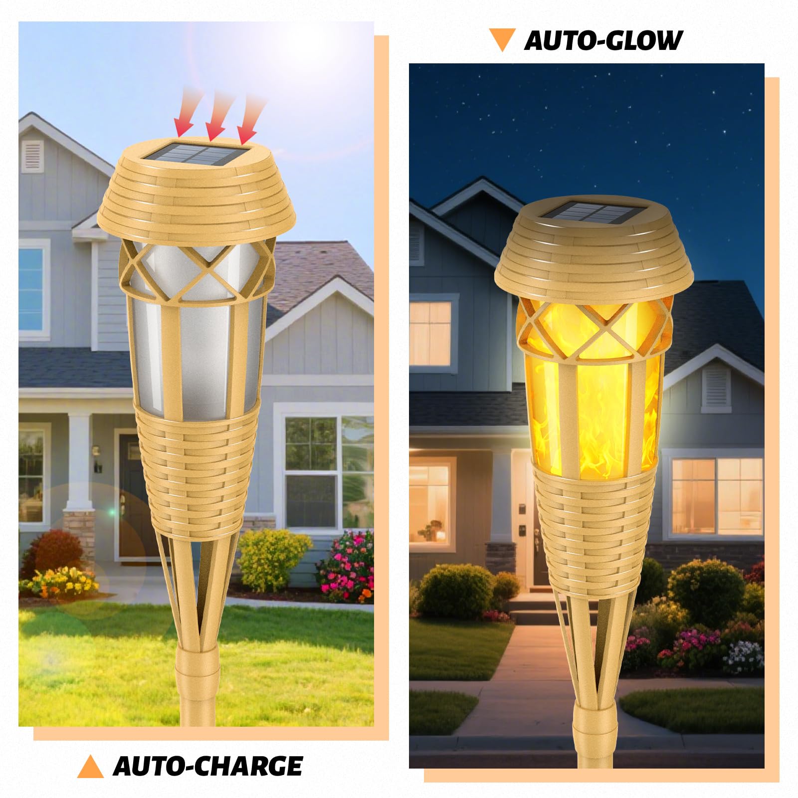 Evelynsun Solar Outdoor Torch Lights, Waterproof Flickering Flame Decor, 2 Pack, Yellow