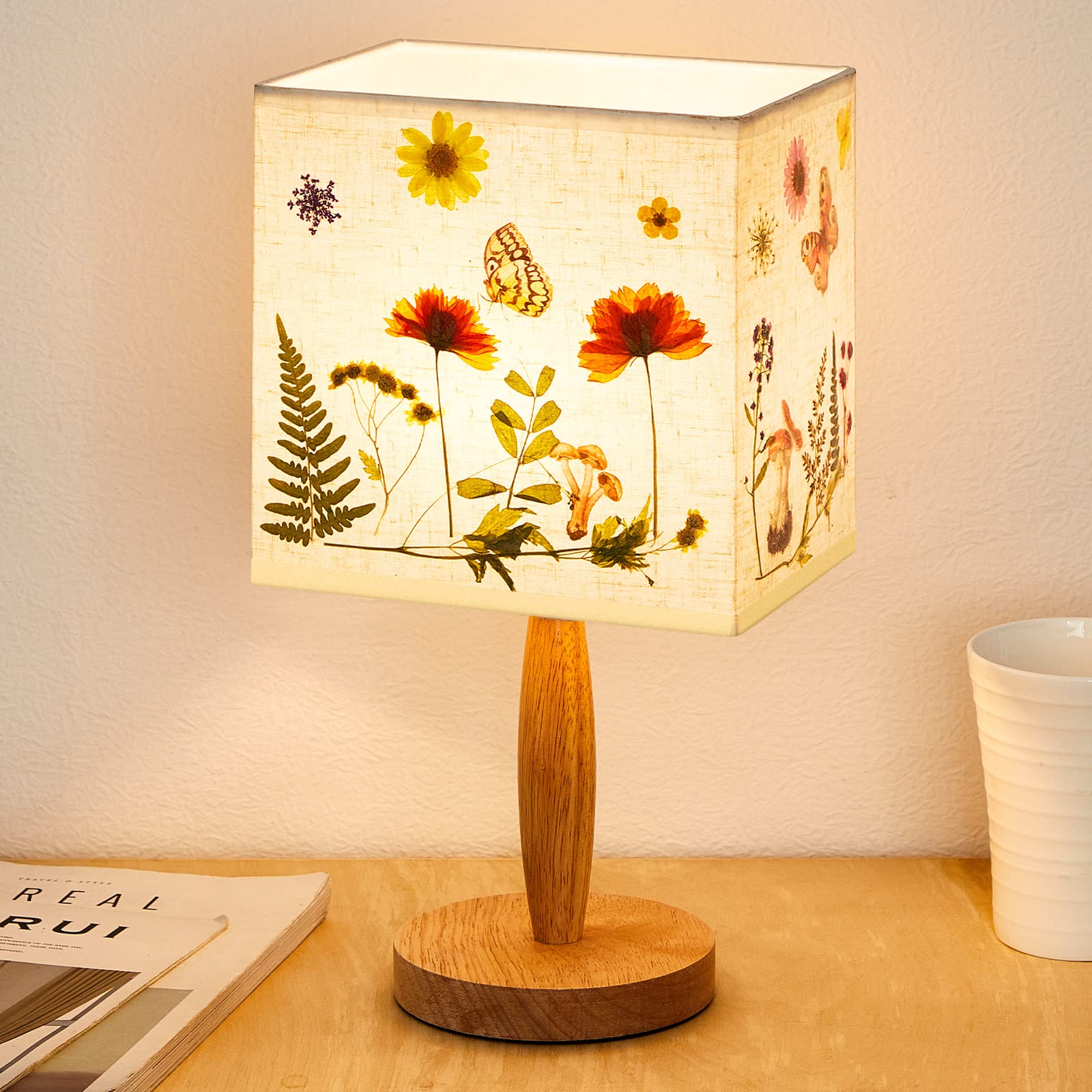 Hortsun Pressed Floral Lamp - Vintage White Bedside Lamp for Bedroom & Office Decor, Model 6c1d11fa, 1 Pcs, Vibrant Style