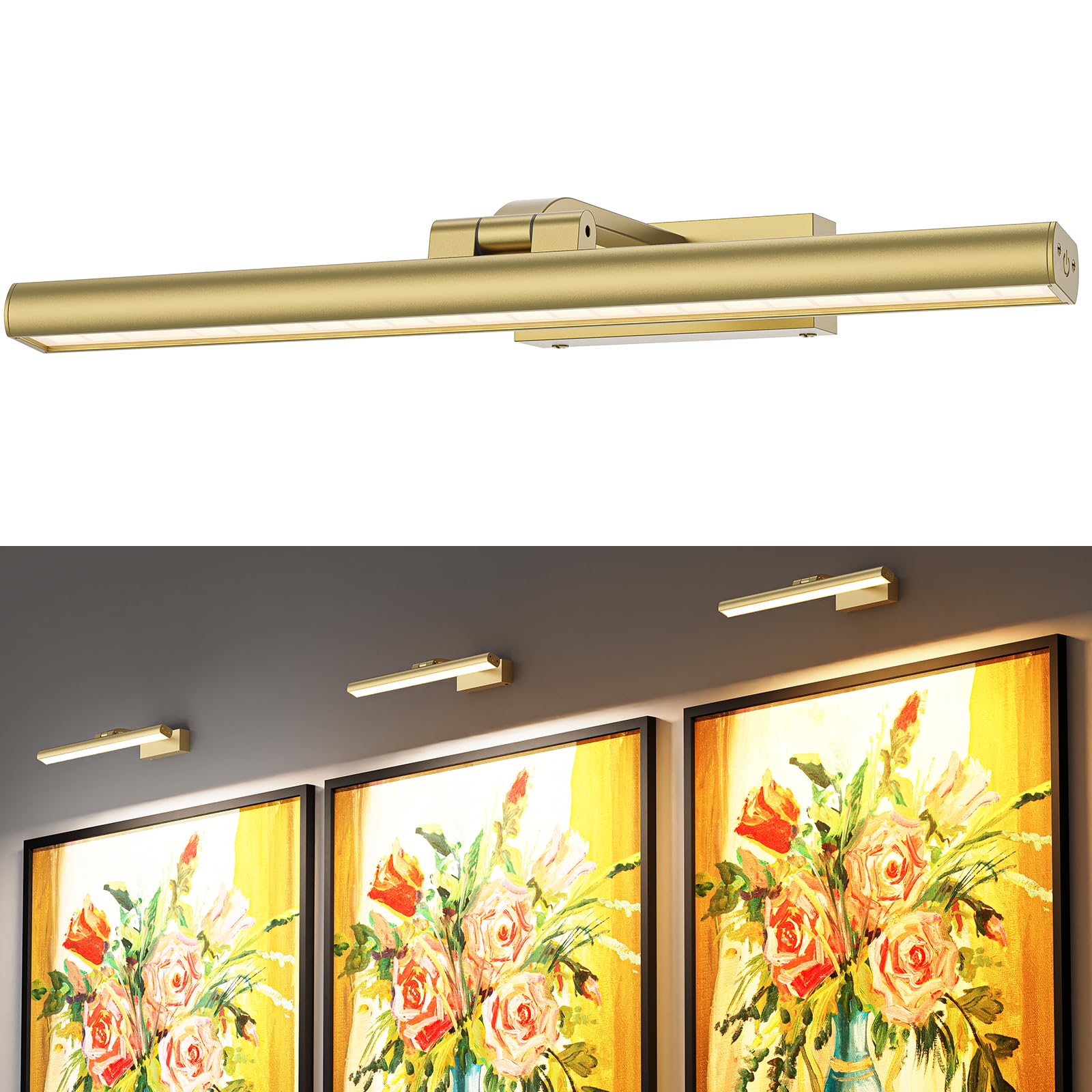 Wireless Picture Lights for Wall  Battery Operated Wall Light for Discomfortting Rechargeable CCT Rotatable Art Gallery Light with Remote Dimmable Timer for Artwork Frame Display Dartboard (Gold  16inch)