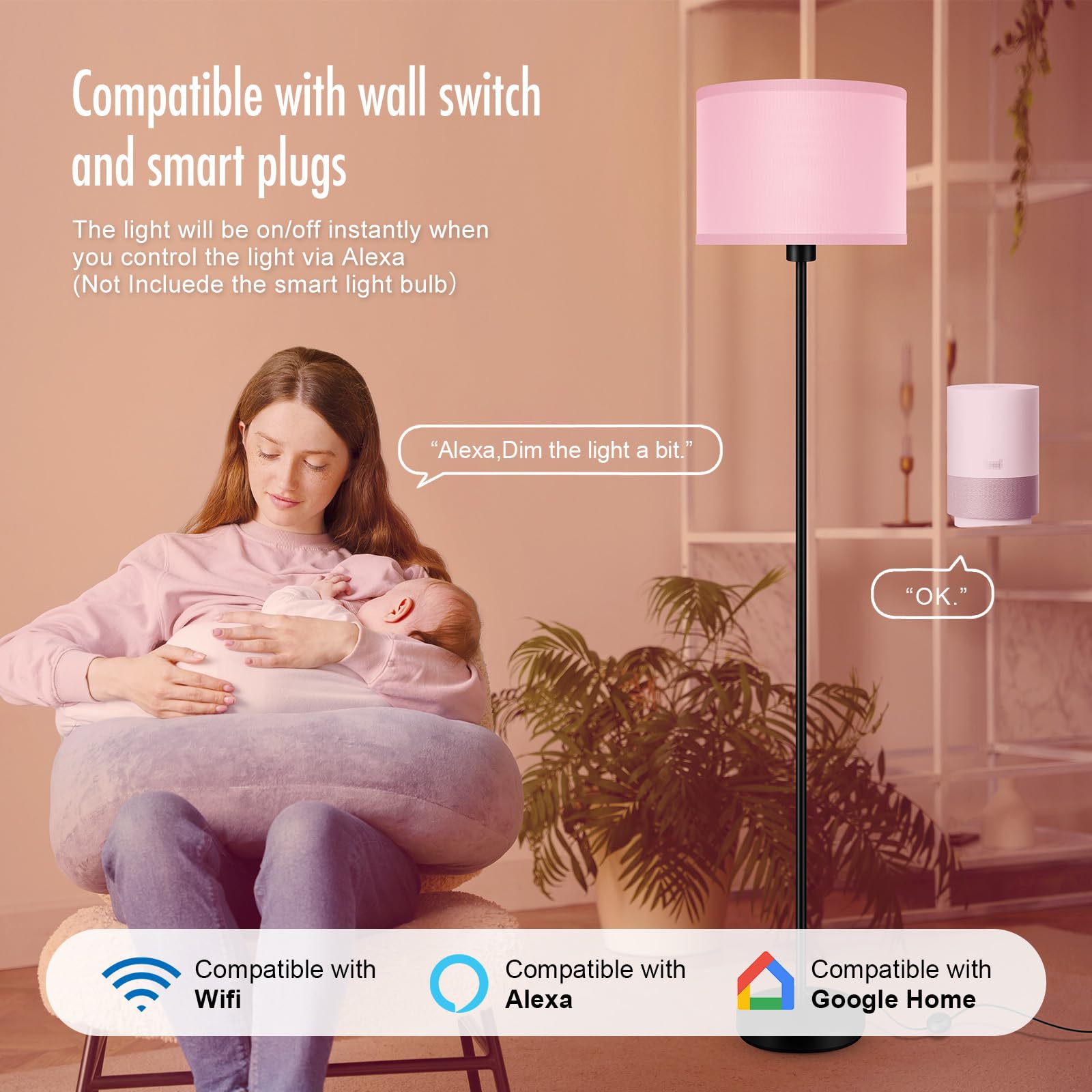 Floor Lamp Pink  Standing Lamp  58  Tall Stand Up Light With Lampshade  Foot Pedal Switch  Modern Bright Floor Lamps For Living Room/Bedroom/Kids Room  Pink Lamp For Girls  Gift(E26 Base  No Bulb)