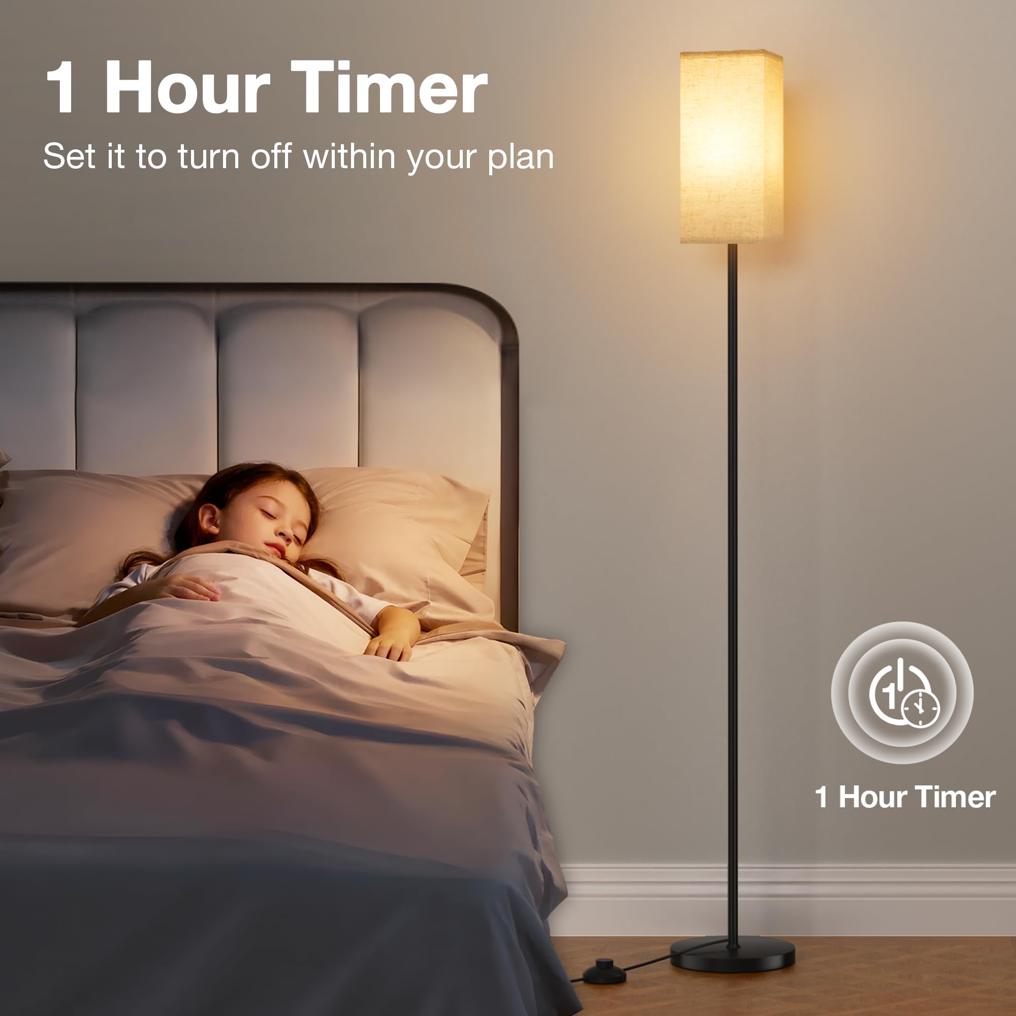 Ambimall 64'' Tall Floor Lamp with Remote Control, Stepless Dimmable Bulb, Beige Lampshade & Metal Base, Perfect for Living Room