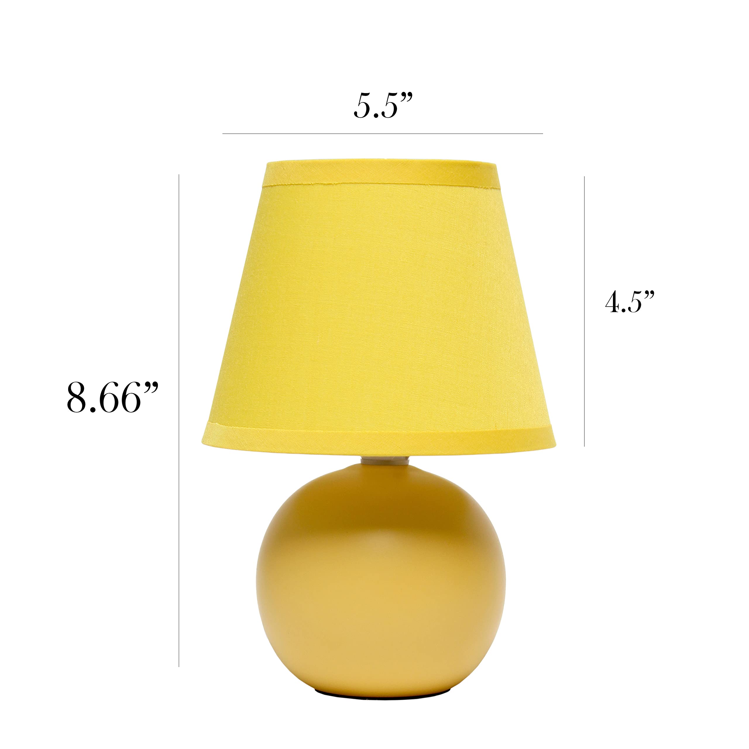 Simple Designs Lt2008-Ylw Mini Ceramic Globe Table Lamp With Matching Fabric Shade, Yellow
