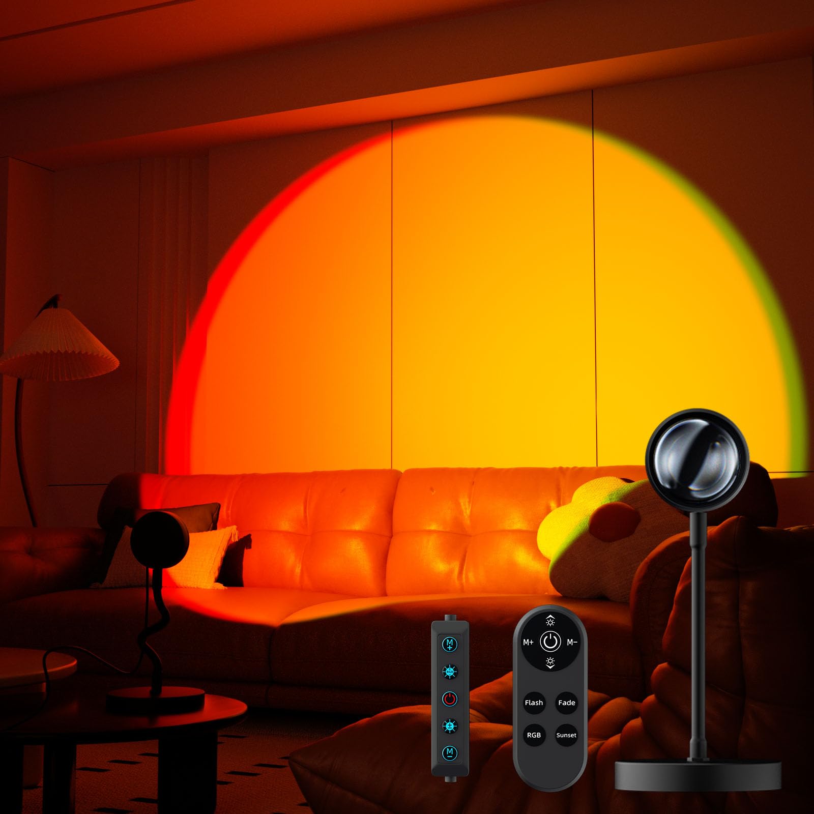 SEMRYICO Sunset Lamp Projector - Multicolor LED with Remote Control, 360° Rotation, Aluminum, Ideal for Bedroom/Party Decor