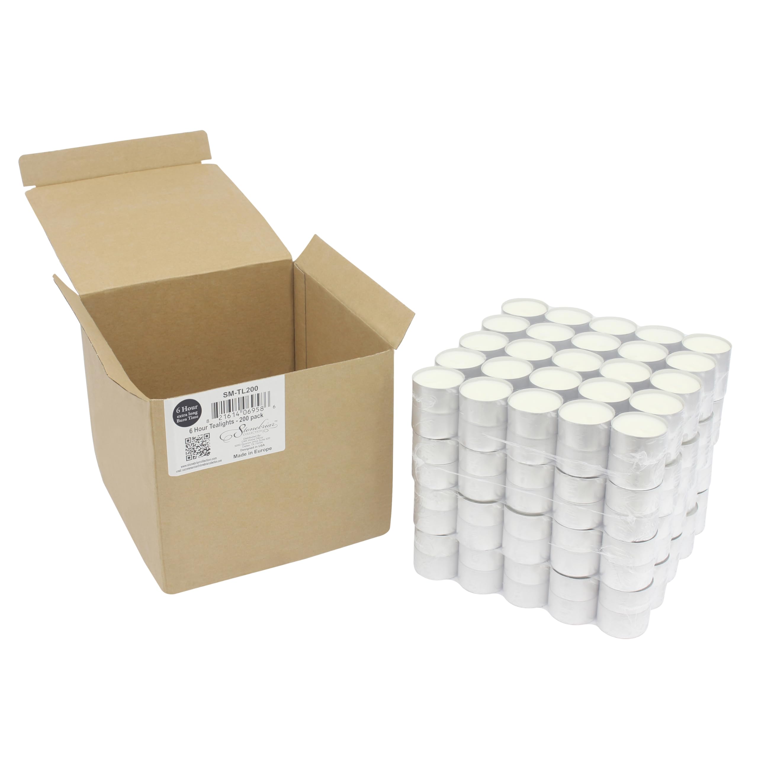 Stonebriar 200 Count White Unscented Smokeless Long Burning Tea Light Candles With 6-7 Hour Burn Time