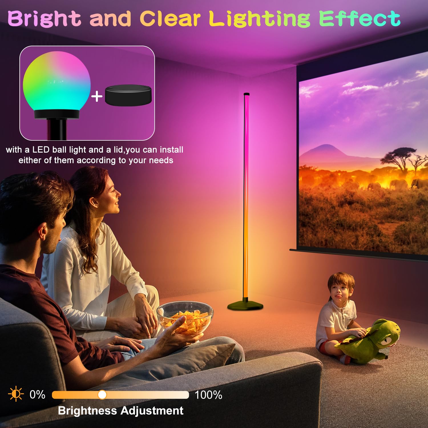 Lanaqua Corner Floor Lamp,70&quot; Smart Rgbw Led Corner Lamp With Glow Ball Light,16 Million Colors Changing Corner Lamp With Remote And App Control,Music Sync & Timing Smart Floor Lamp For Living Room