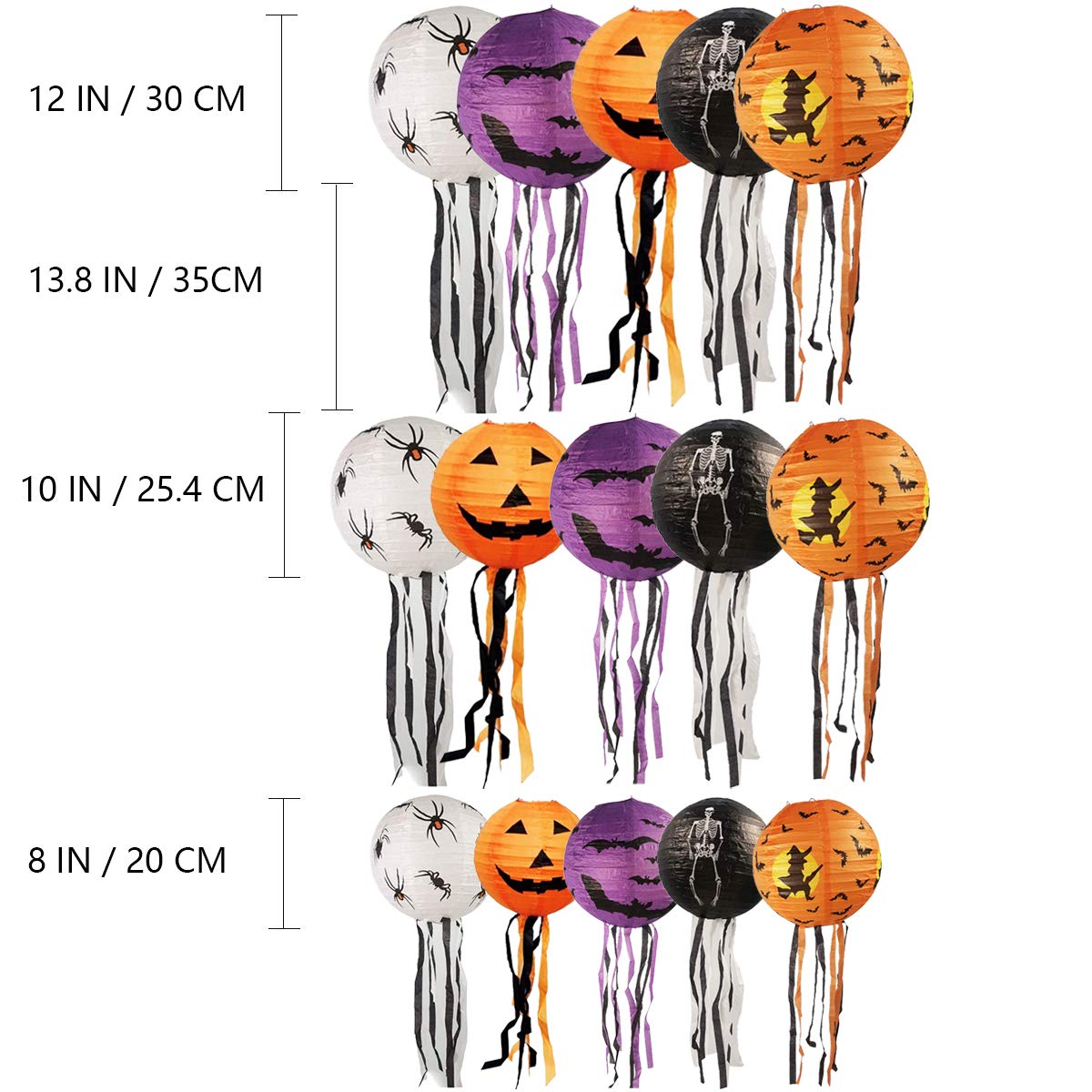 15 PCS Halloween Pumpkin Paper Lantern Jack-O-Lantern with Whiskers, Spider Bat Skeleton Pumpkin Lanterns for Halloween Party We