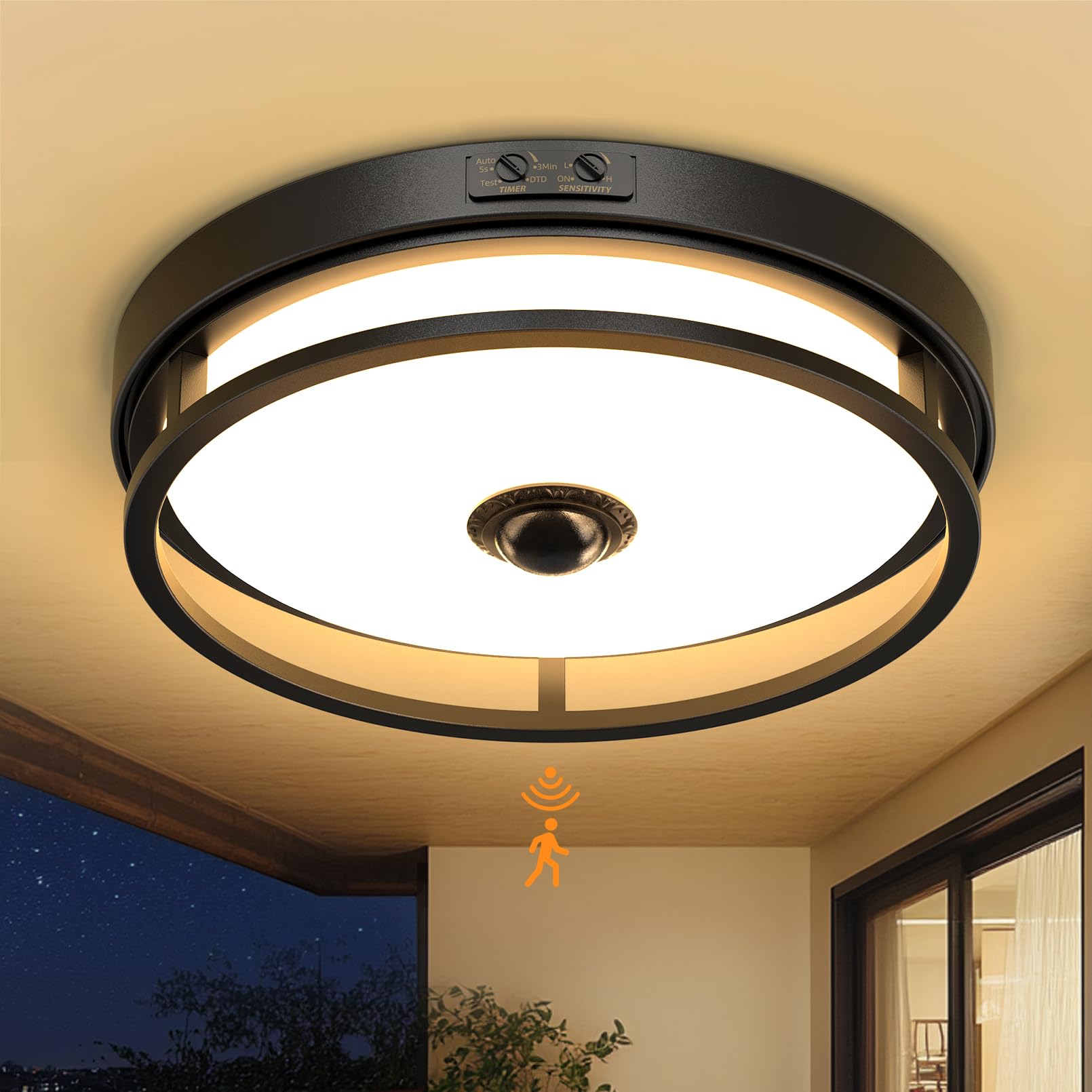 OYKYOHEI Motion Sensor Outdoor Ceiling Light, Outdoor Flush Mount LED Ceiling Light Fixture, 12'' Dusk to Dawn Porch Lights for 