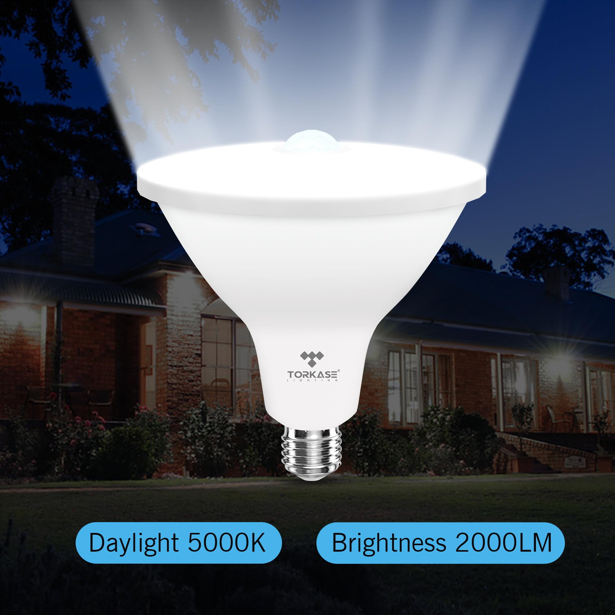 Torkase PAR38 Motion Sensor LED Flood Light Bulbs 20W 150W Equivalent 2000LM E26 Base 6 Count Transparent-Daylight Model QP6012SA