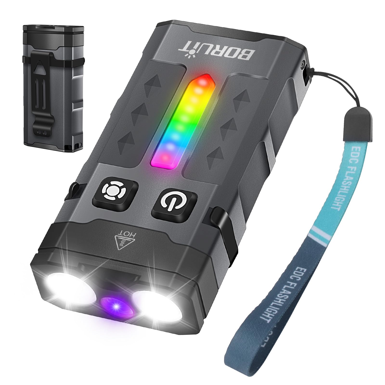 BORUIT EV20 LED Flashlight, 1100 Lumen, USB-C Rechargeable, 365nm UV Light, IP66 Waterproof, Black
