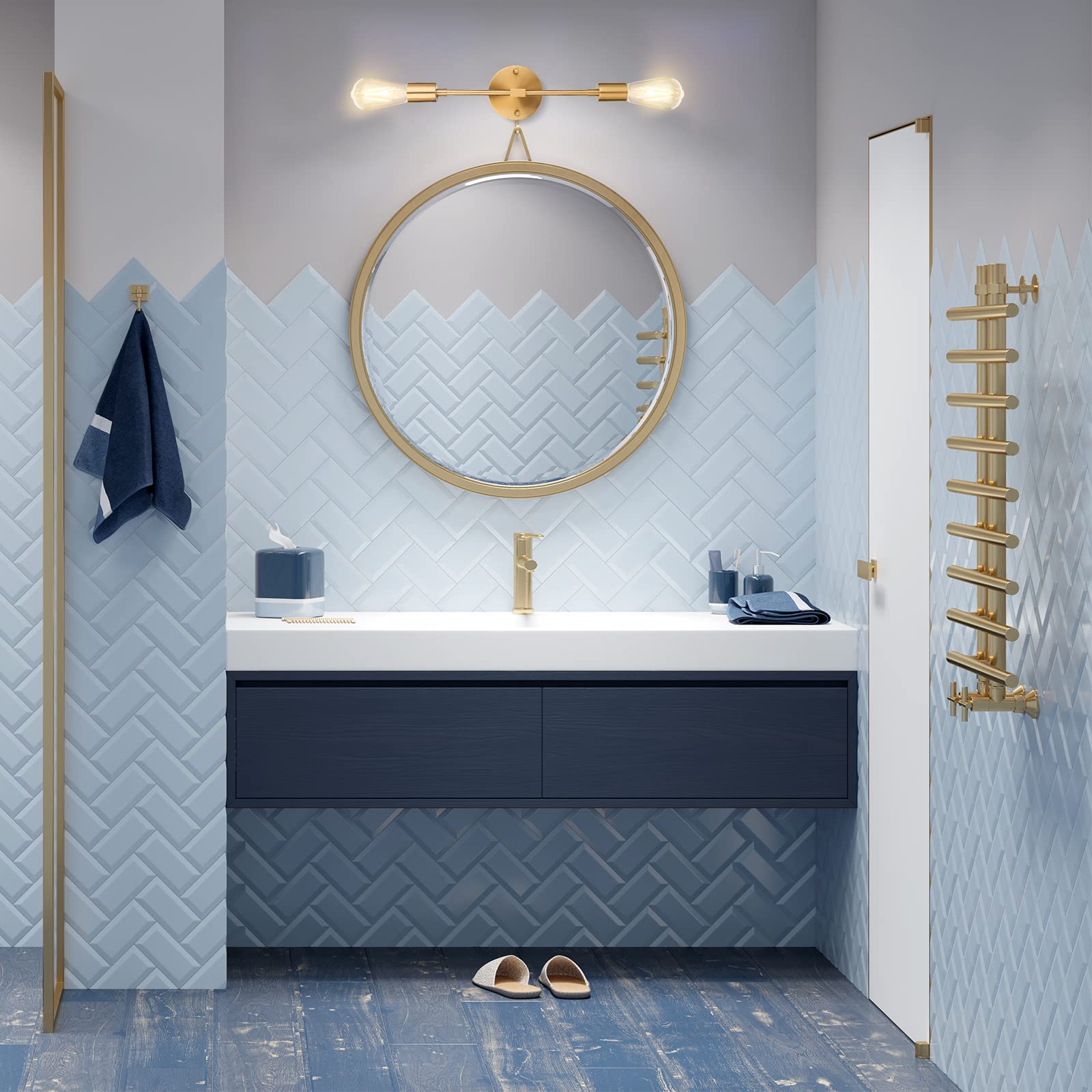 FadimiKoo 2-Light Wall Sconces, Brushed Brass Indoor Lamp for Bathroom, Hallway, Kitchen, 2 Pack, Gold - Model Gold-2Light-2P