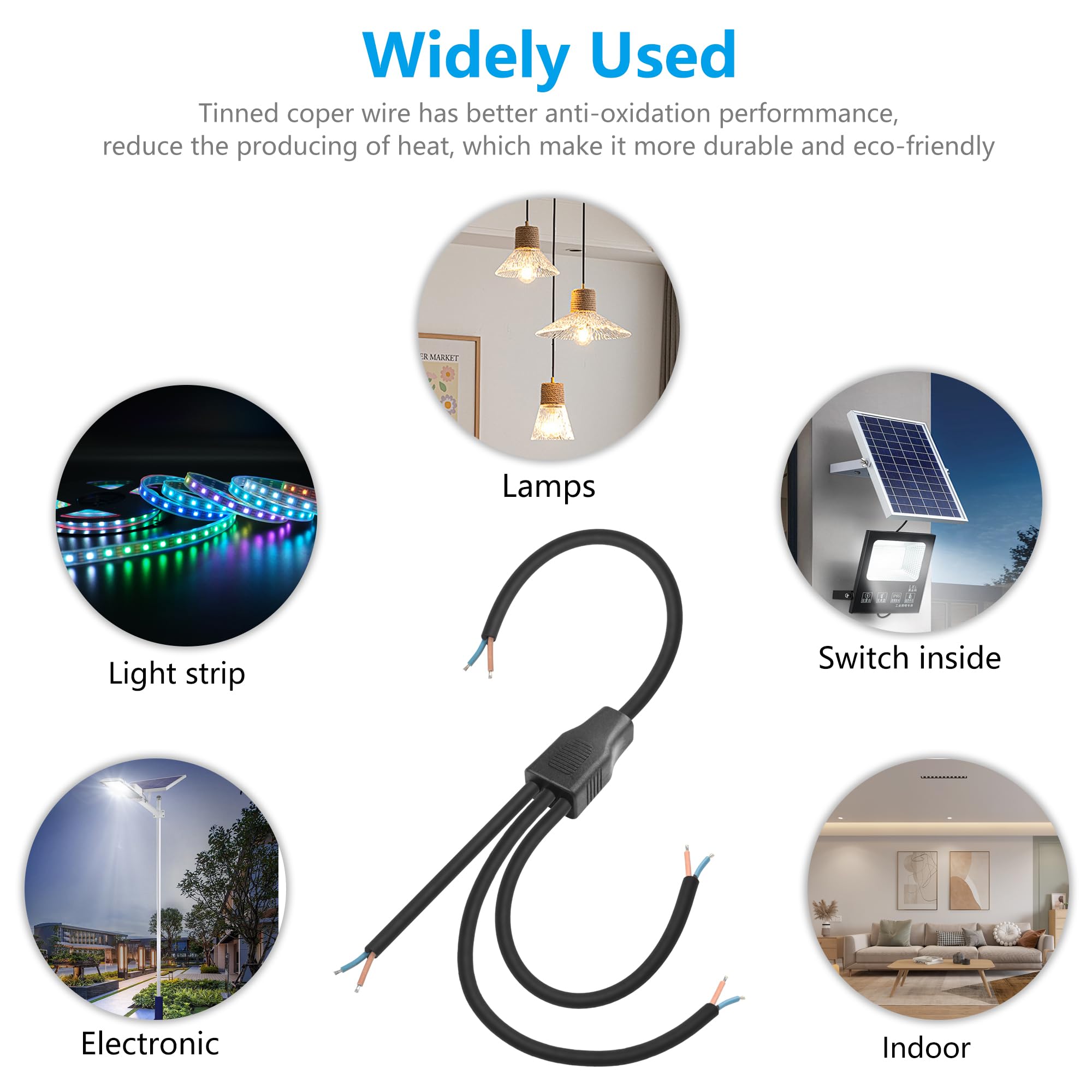 Sinloon 2 Wire 1 To 3 Splitter Pigtail Cable Outdoor Led Connector Splitter 17Awg Pre-Tinned Pigtail Extension Cable For Indoor/