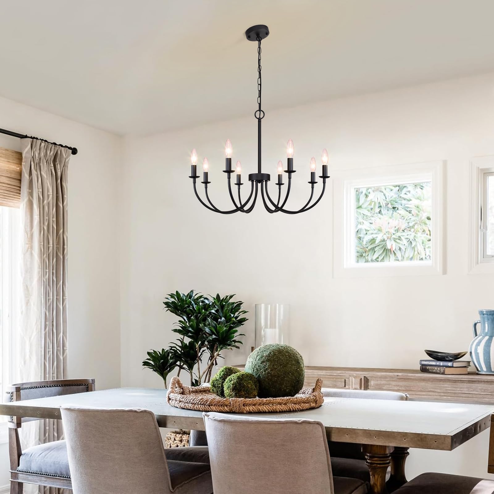 Rviezza 8-Light Black Chandelier  26 Farmhouse Chandelier For Dining Room Lighting Fixtures Hanging  Rustic Candle Modern Chandeliers For Living Room Bedroom Foyer Kitchen(Frosted Black)