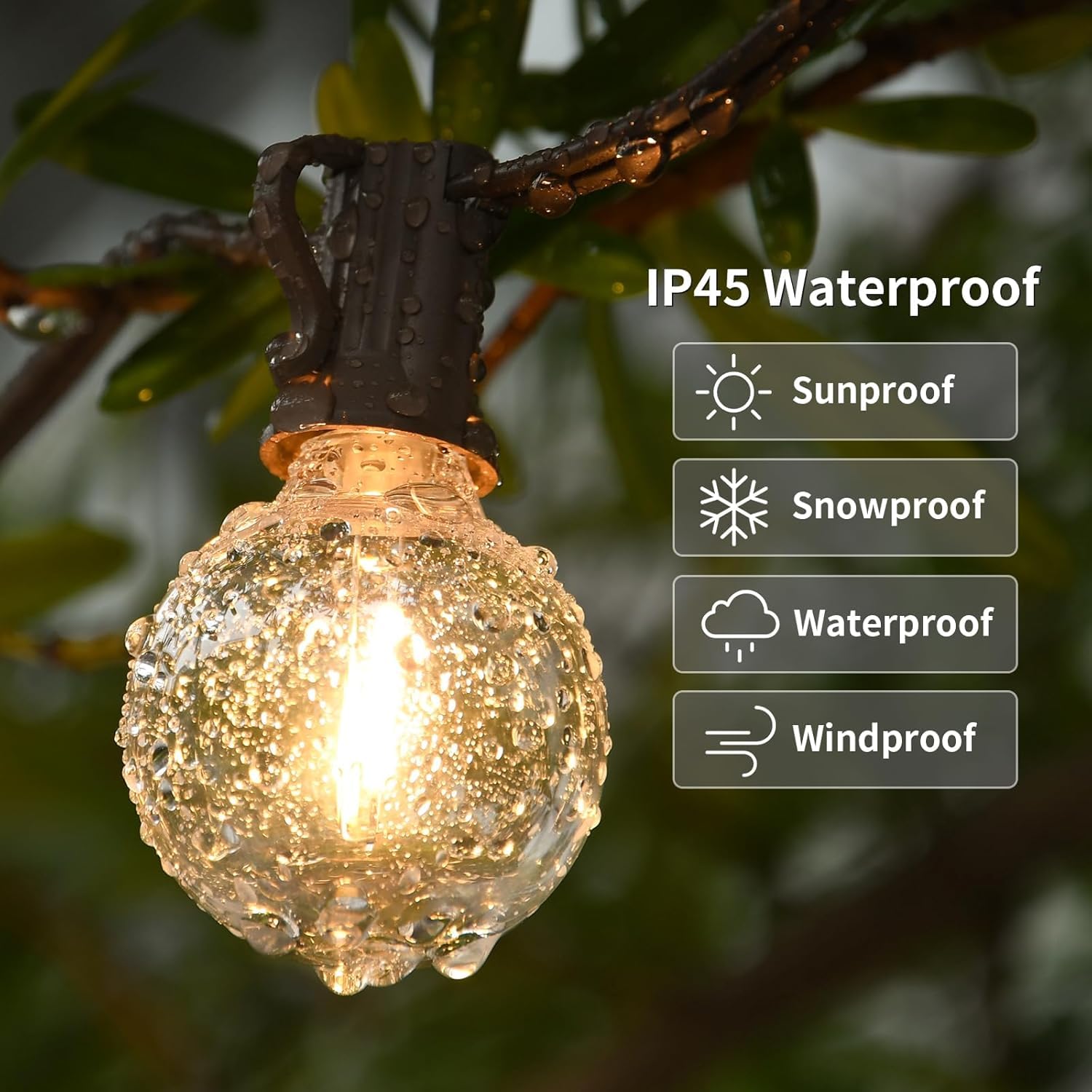 Vocevos Outdoor String Lights, 100FT G40 LED, Waterproof, Brown Wire, Heavy-Duty, Shatterproof, Connectable, Patio Decor