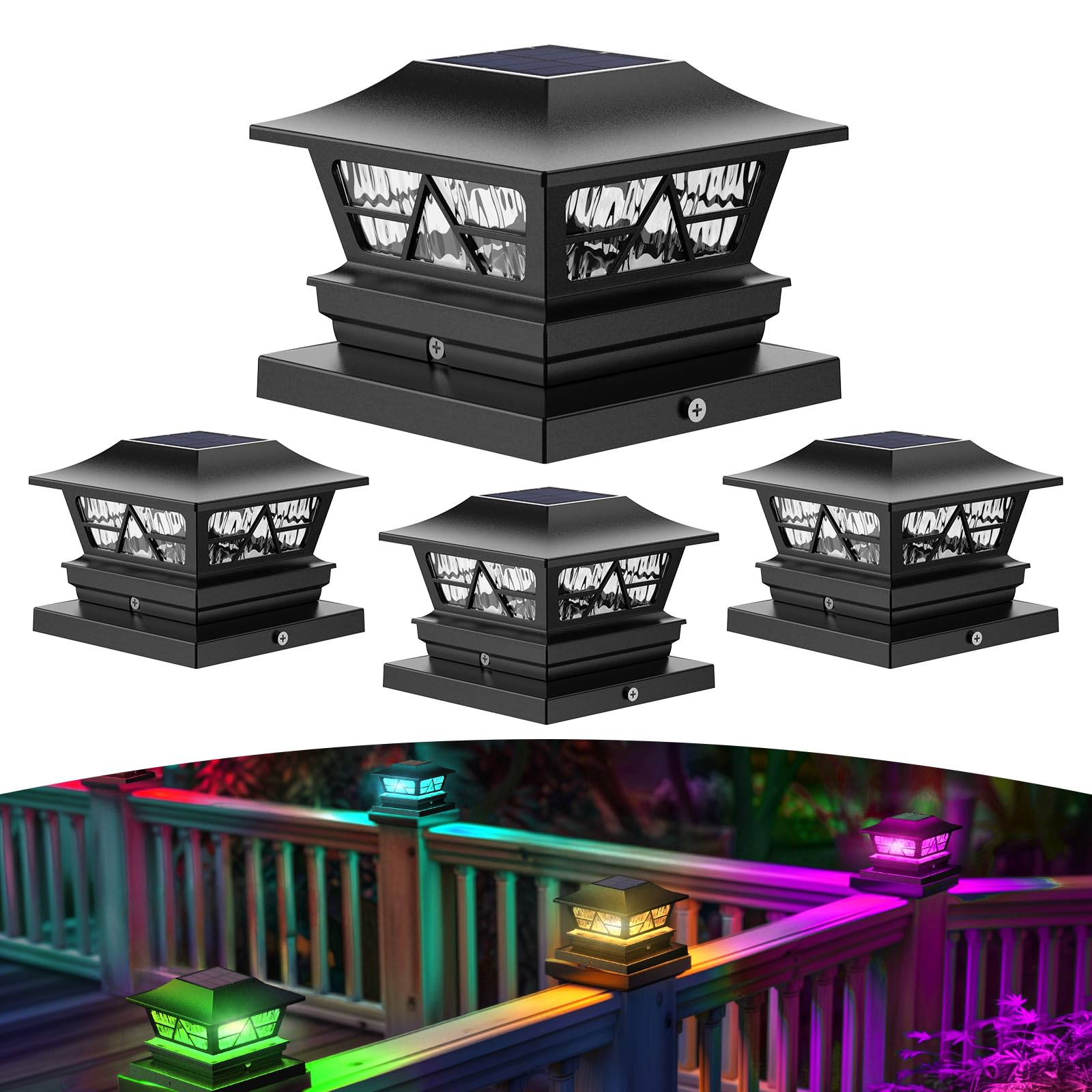 Viewsun Solar Post Lights Outdoor 4 Pack RGB Color Changing Waterproof Plastic Black Model VV-LT1114-2