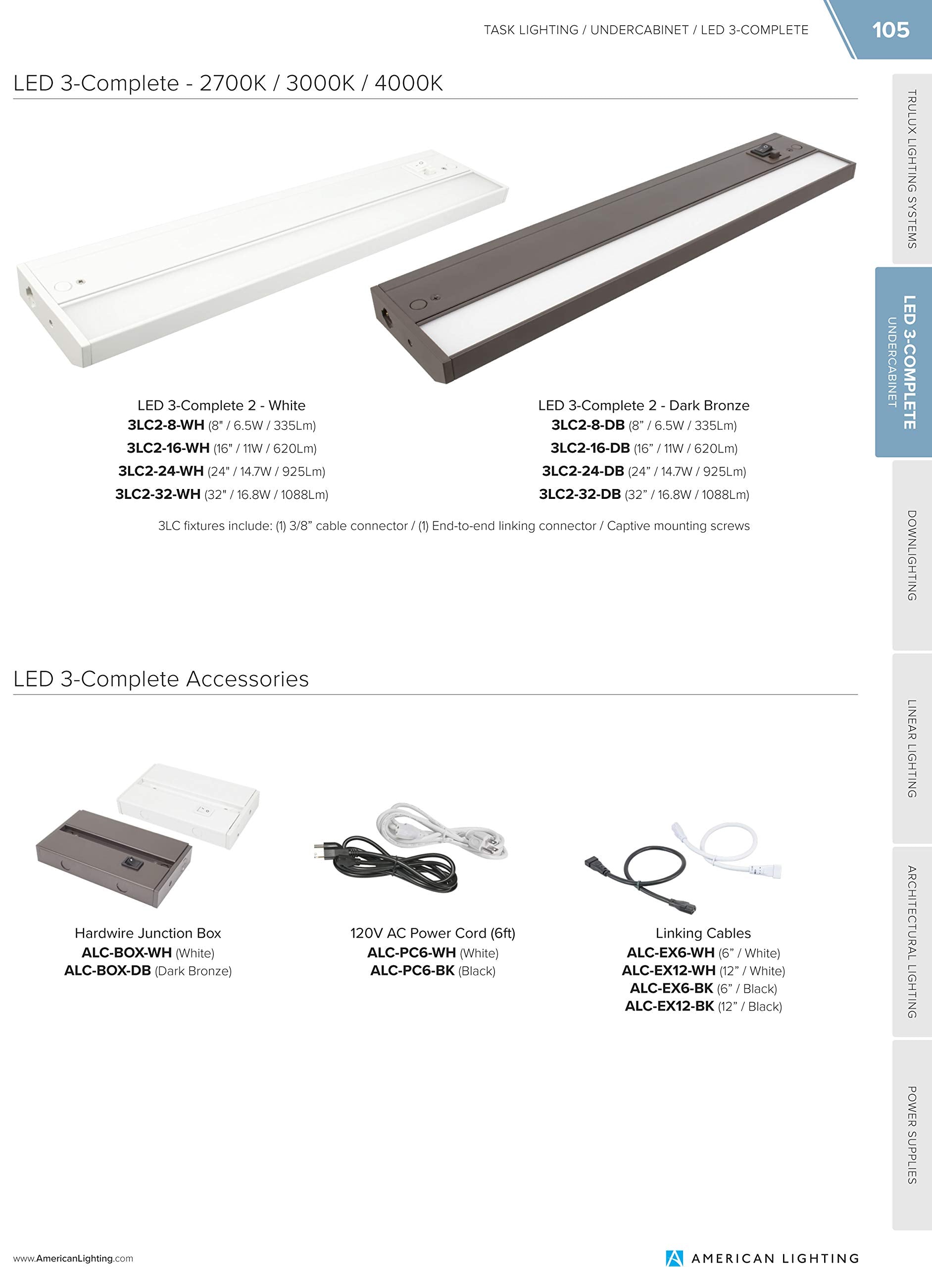 American Lighting 3LC2-24-WH LED Undercabinet Light, Adjustable 2700K-4000K, 32-Inch, White, 1-Pack