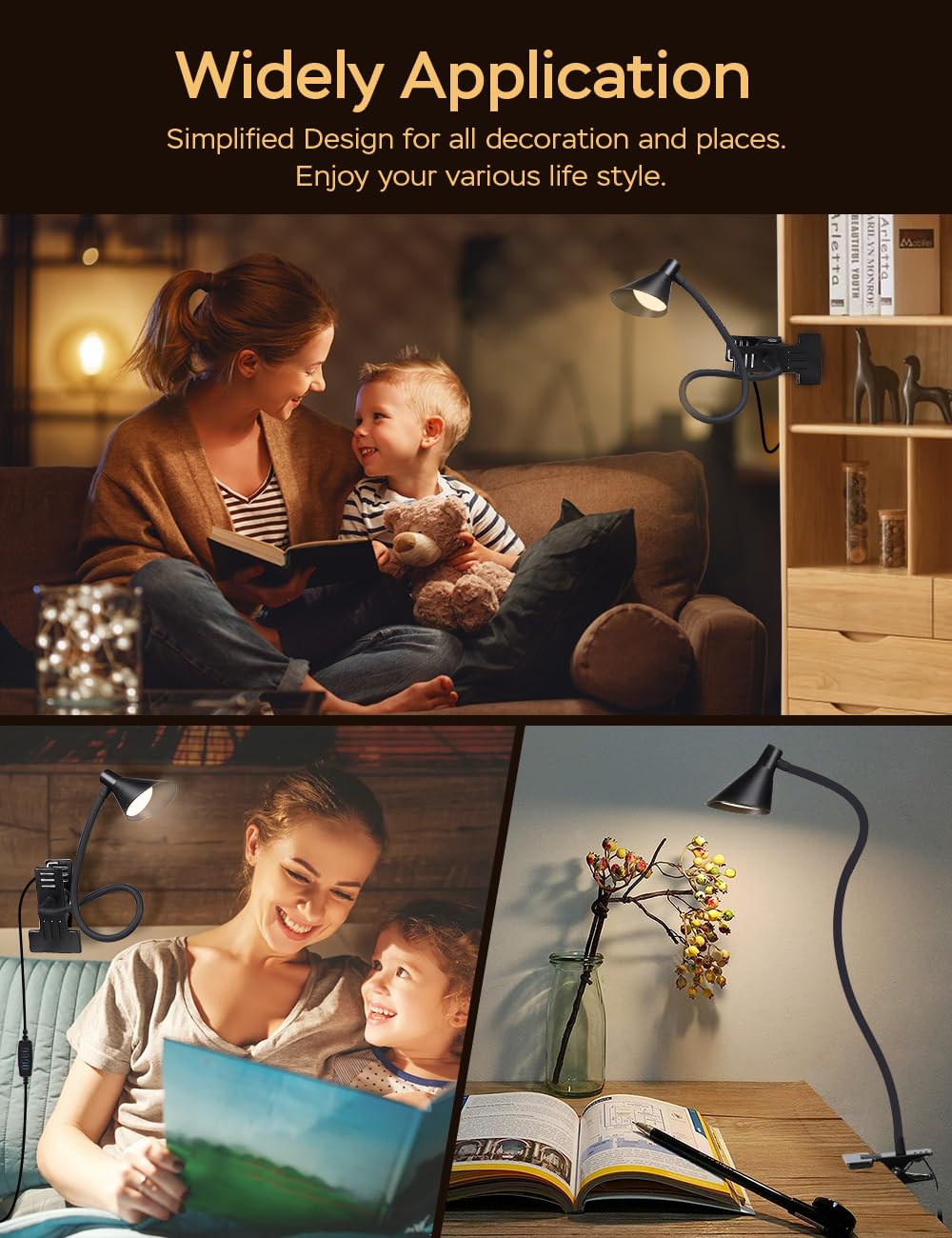 Lifmira Clip On Light Usb Reading Light 3 Color Modes 10 Brightness Levels Eye Care Clamp Light Flexible Gooseneck Dimmable Read