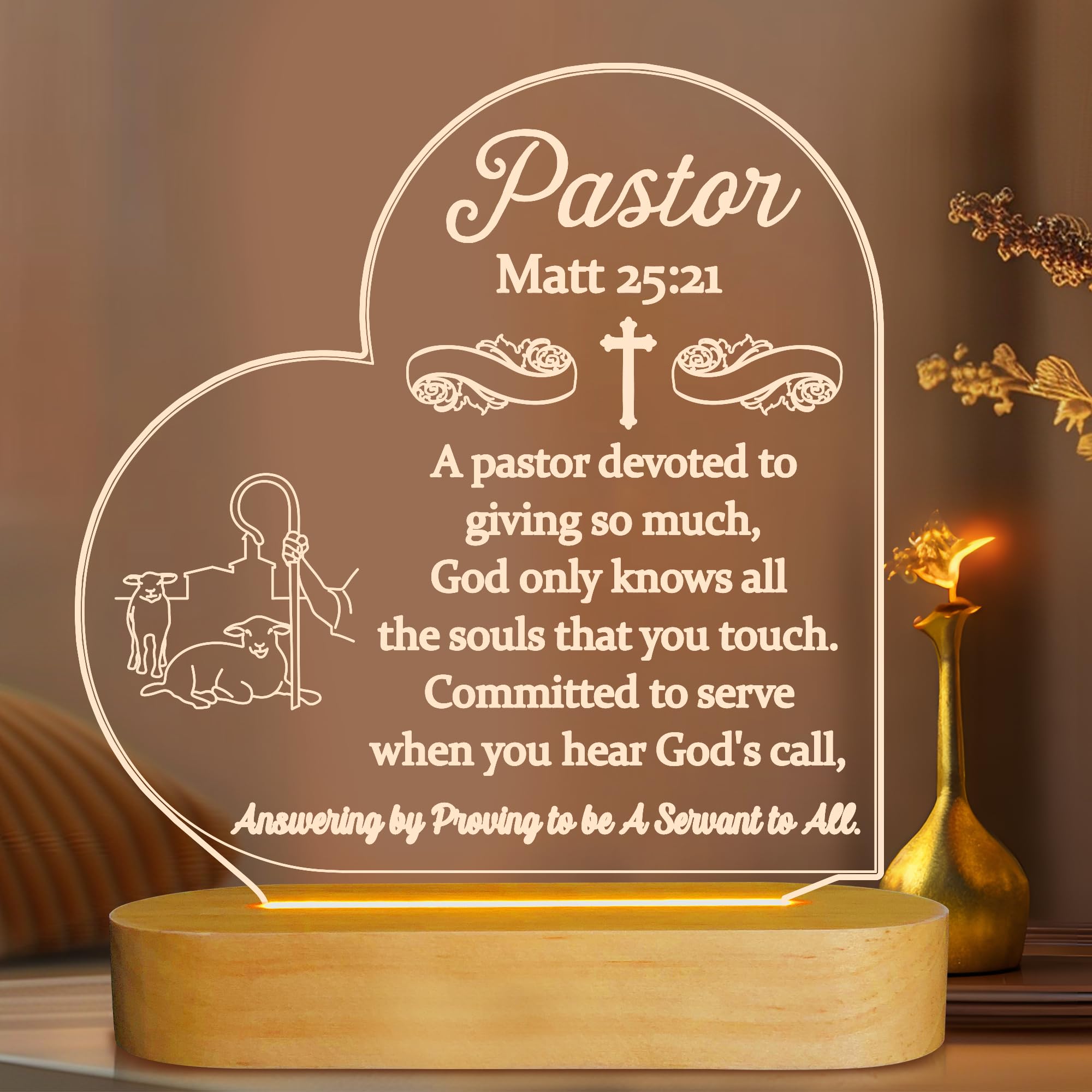 OkiyiD Pastor Appreciation Gifts, Pastor Gifts for Men - 3D Illusion Lamp LED Night Light, Thank You Presents for Preacher Birth