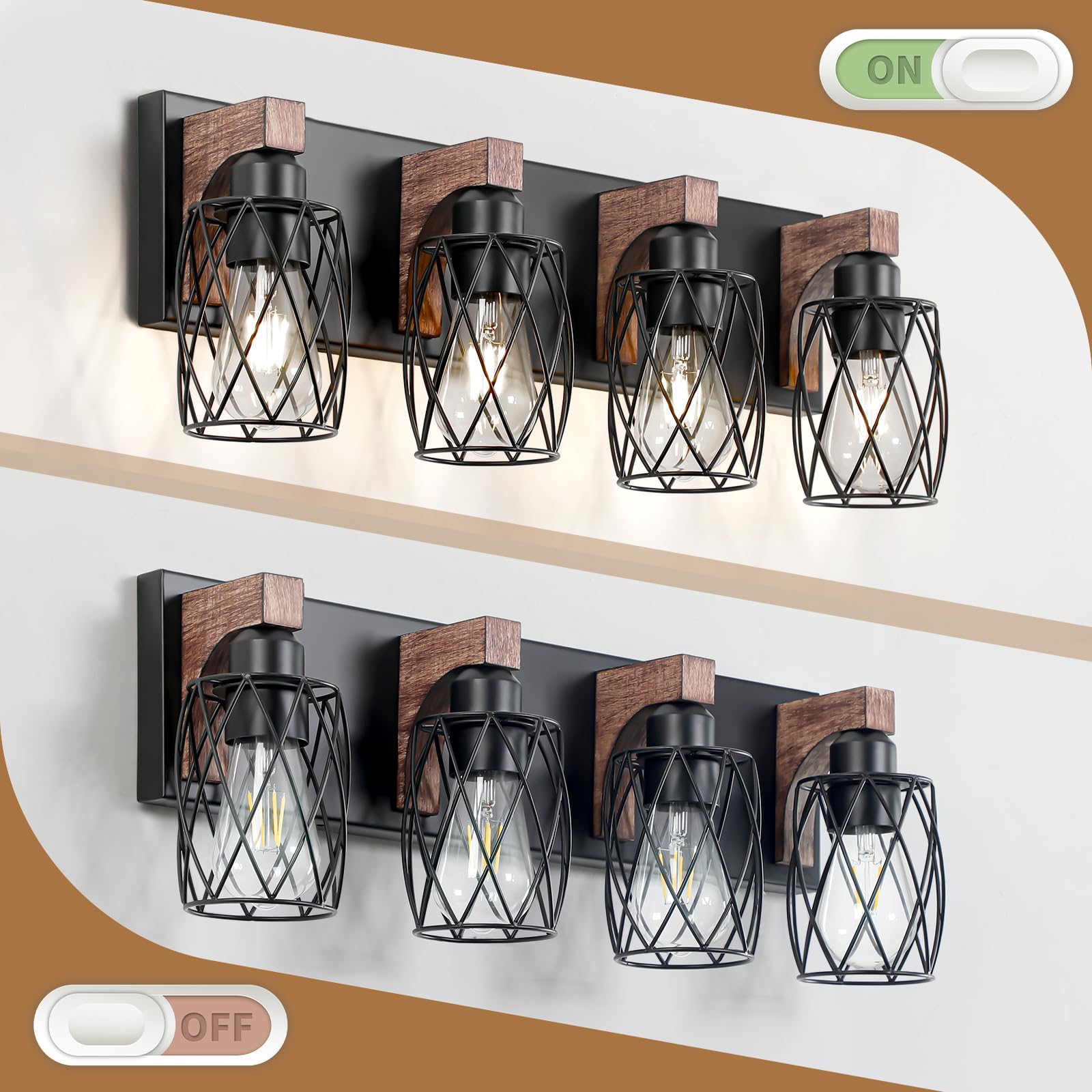 DIKAIDA 6-Light Bathroom Vanity Light, Rustic Black Metal Wall Sconces, Model DKD-222-6