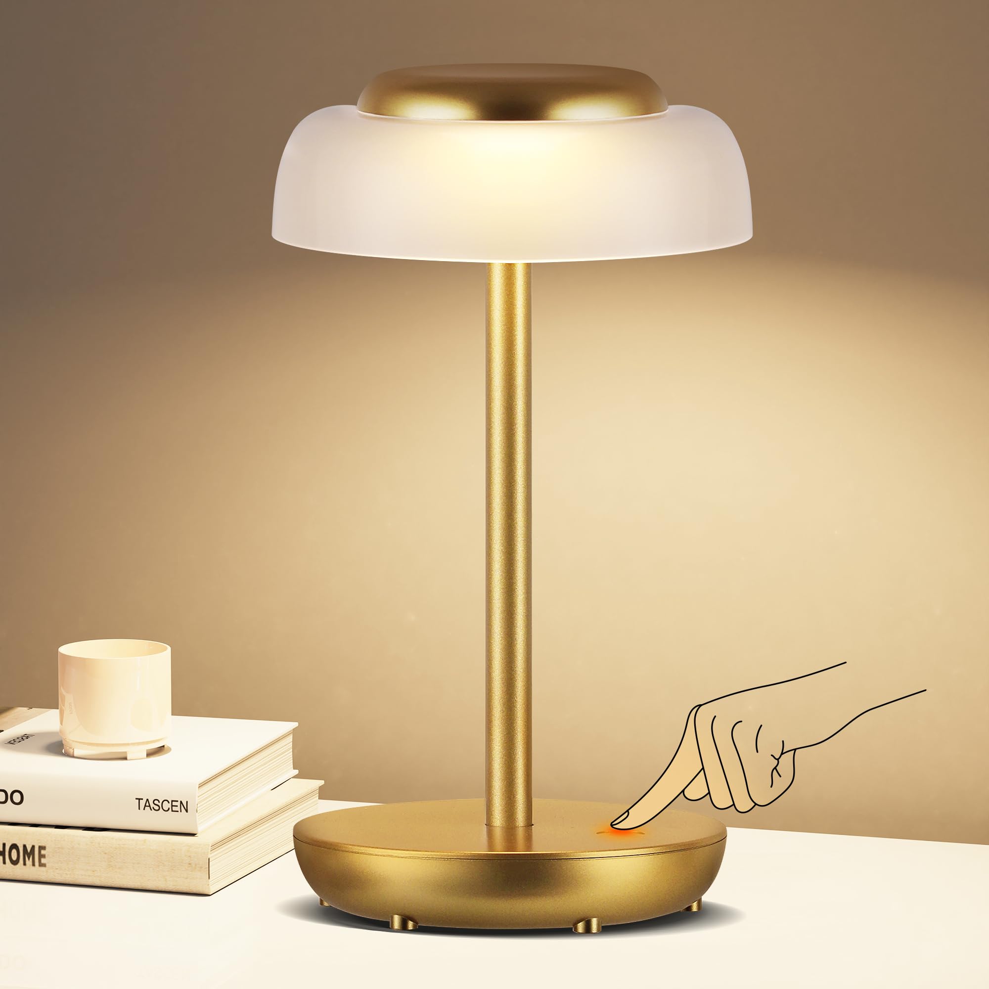 QiMH Battery Operated LED Table Lamp, 5000mAh Rechargeable Cordless Lamp, Stepless Dimmable Touch Control, Small Waterproof Desk