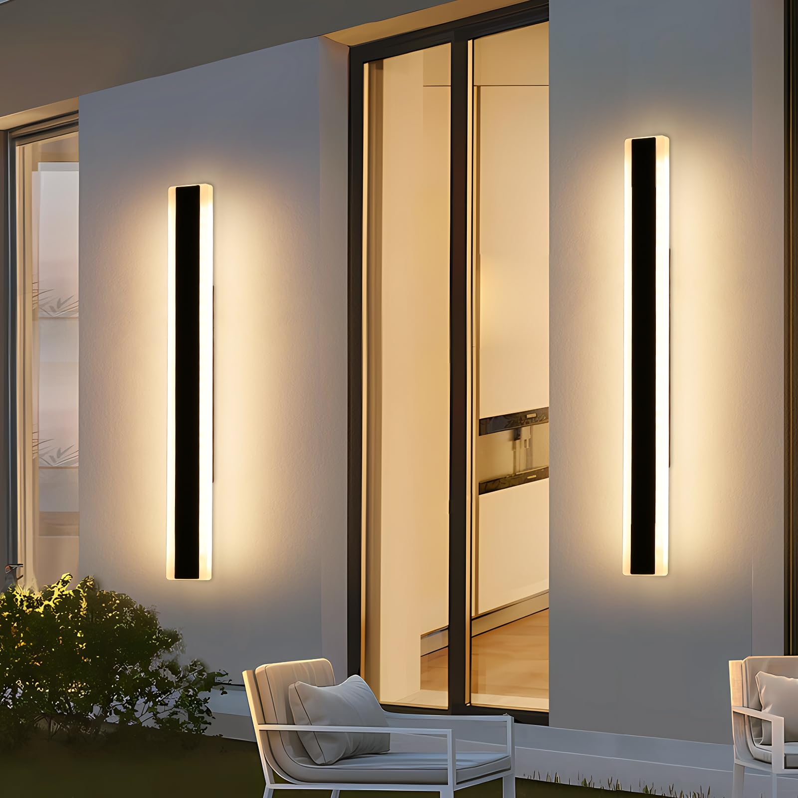 Daoseolo 2 Pack Modern Outdoor Wall Light, 39.3In Black Led Wall Sconce, 36W, Ip65 Waterproof, 3000K Warm White, Wall Mount Long Linear Exterior Lighting Fixture For House, Garage, Porch, Garden
