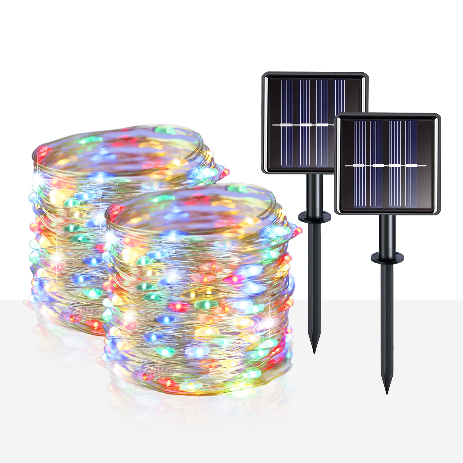 suddus Solar Fairy String Lights - 100 LED Multicolor, 33ft, 2 Pack for Outdoor Garden Decoration