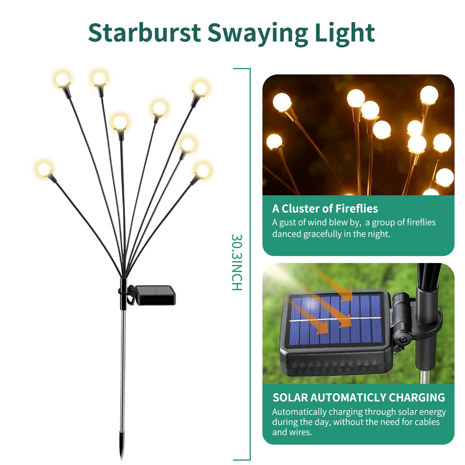 Vignuto Solar Lights Outdoor 48 LED Warm White Firefly Lights 6 Packs Garden Decor