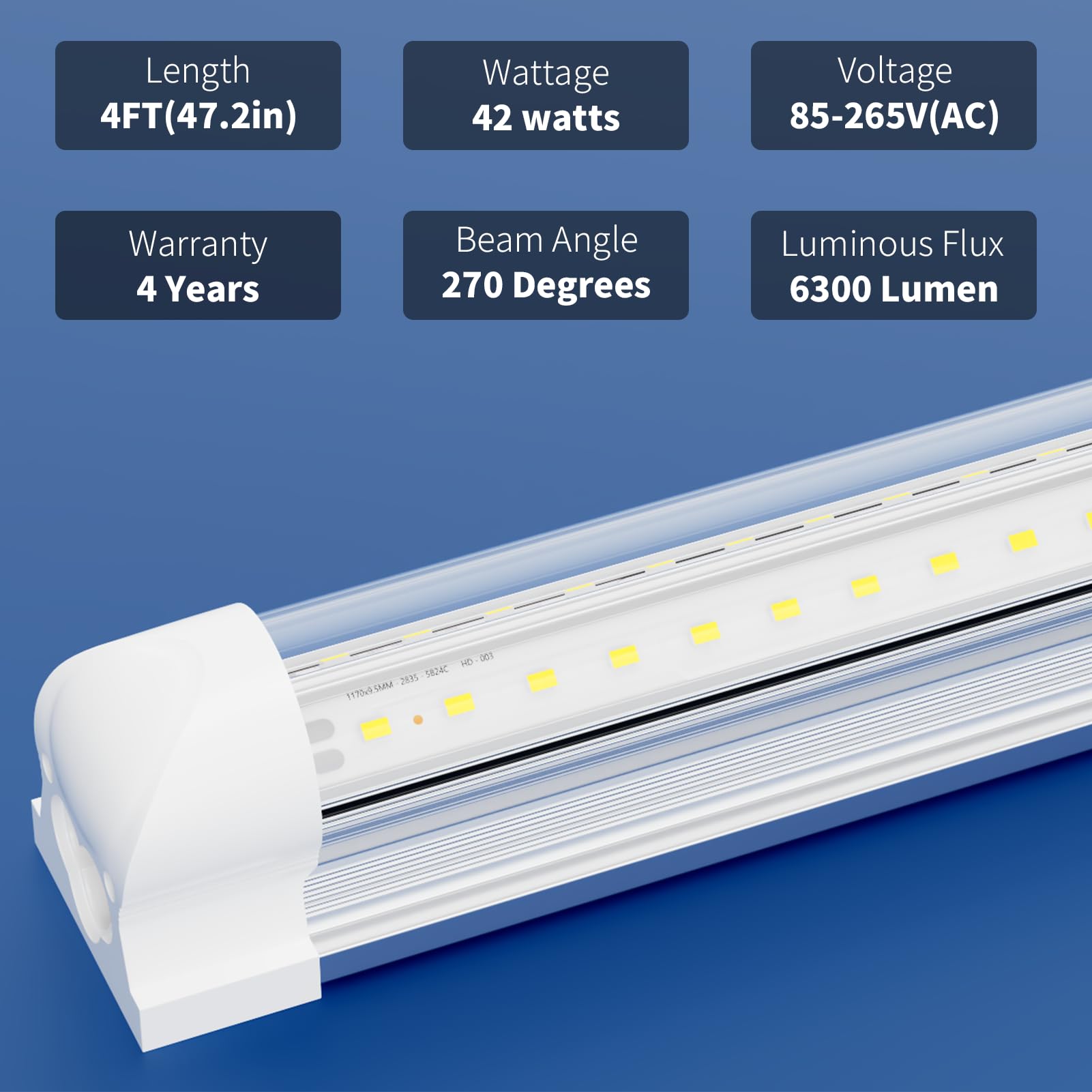 Suslum 2-Pack T8 Led Shop Light 4Ft  42W 6300 Lumen 6000K Cool White  4 Years Warranty  Linkable And Plug And Play Lights For Garage Ceiling Workshop Commercial Lighting