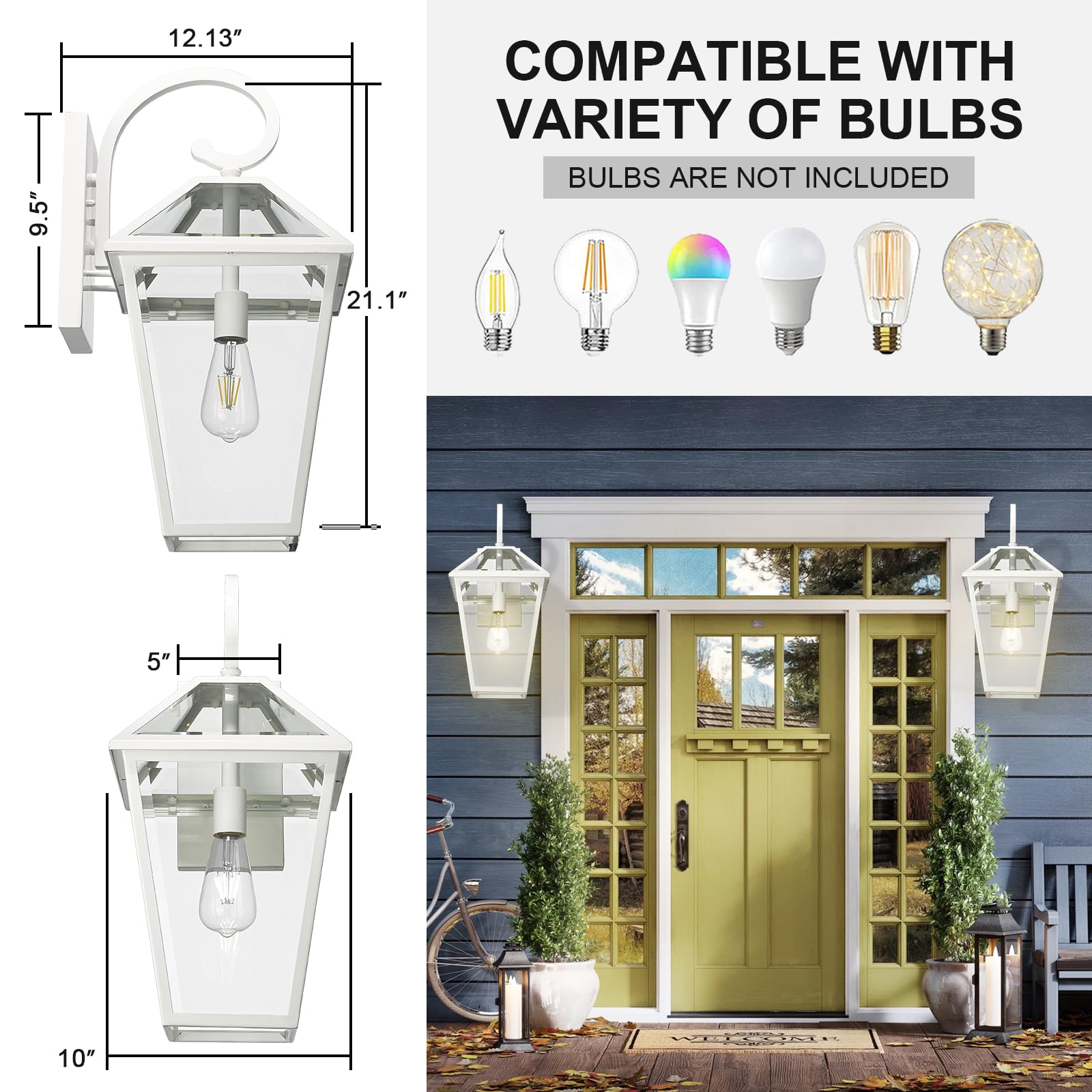 Luminzone Waterproof Outdoor Wall Lanterns, White Aluminum Sconce With Clear Glass ??? Patio