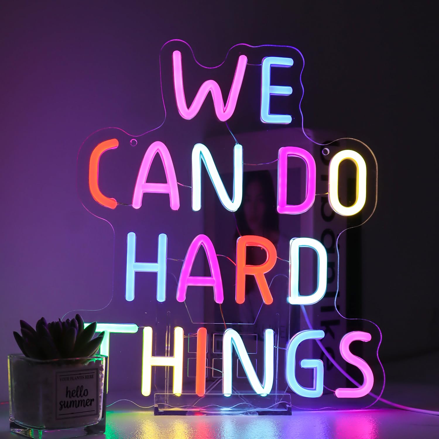 We Can Do Hard Things Neon Sign Classroom Decor Inclusive Decoration Welcome Gift Teacher Present Wall Sign For Primary Schools And Kindergartens Birthday (11.4?12.8)