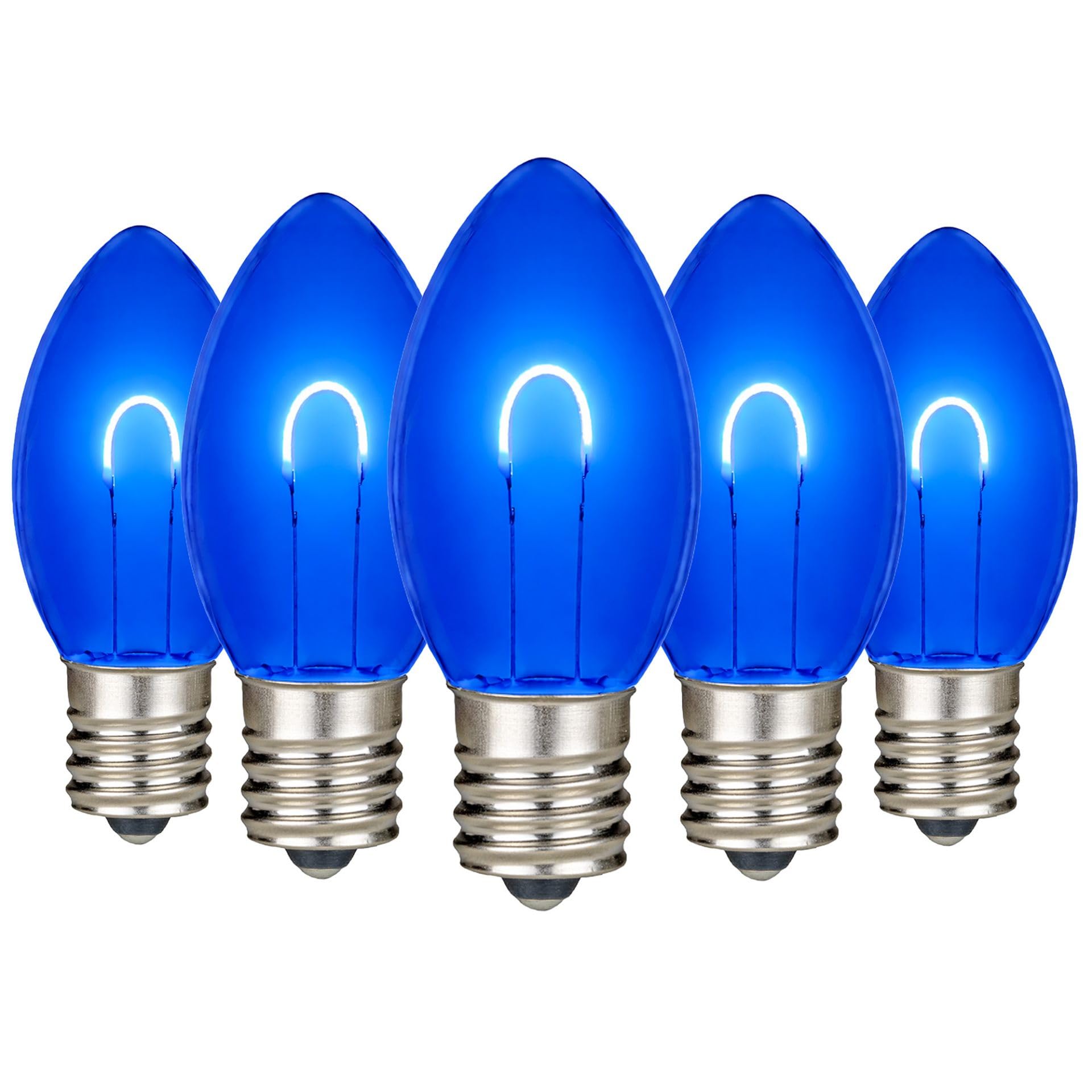 Festive Living 25 Pack Blue C9 LED Replacement Bulbs - Dimmable U-Shaped Flex Filament, Shatterproof Plastic C9 Bulbs, E17 Inter