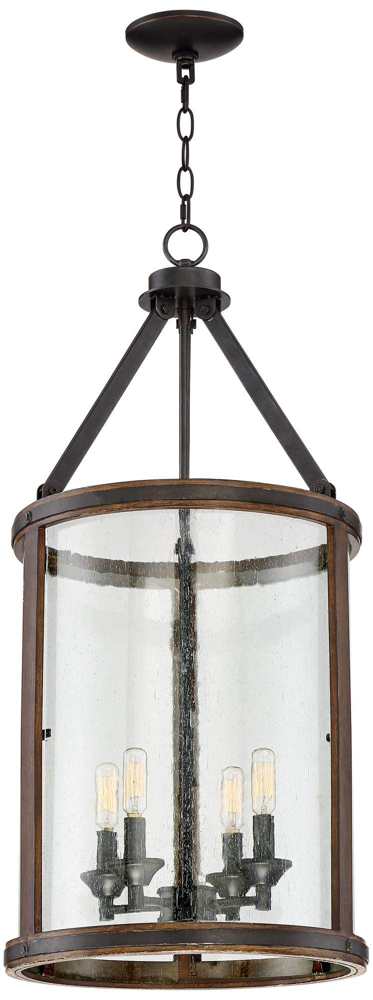 Franklin Iron Works 4-Light Pendant Chandelier, 16in Wide, Iron Gray, Metal & Glass, Model 7926-FR-4, Farmhouse Industrial Style