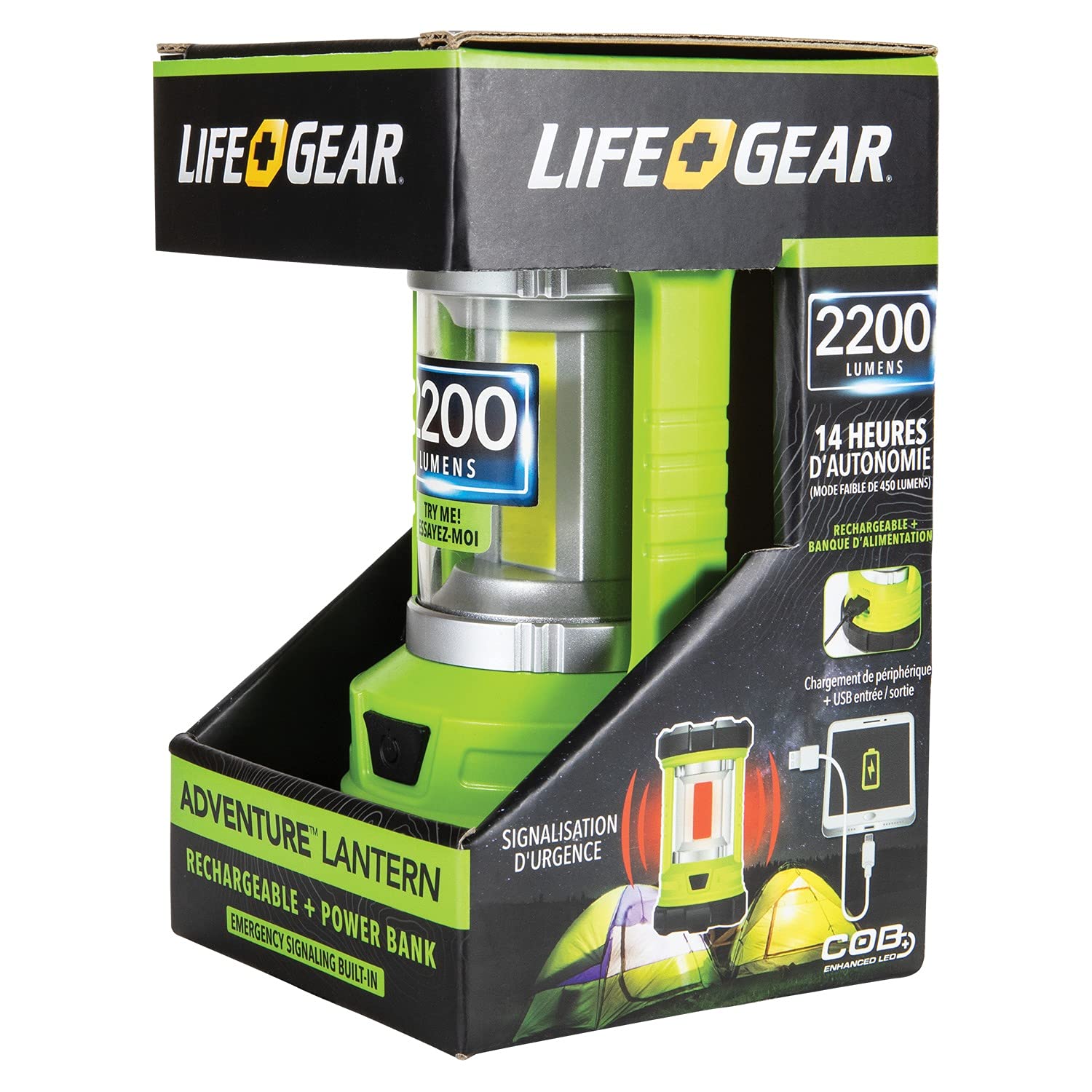 Life Gear 41-3992 2,200-Lumen Usb Rechargeable Lantern And Powerbank, Green, Regular