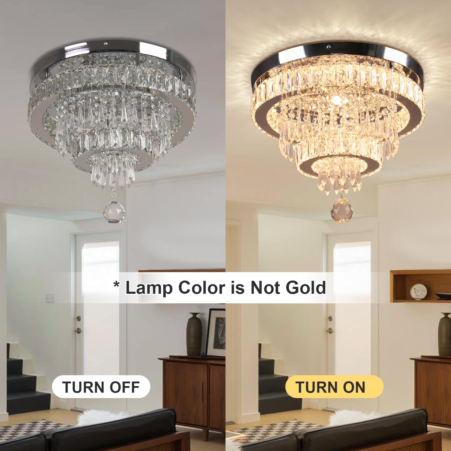 Finktonglan 16" Crystal Chandelier - Modern LED Ceiling Light Fixture for Dining Room, Bedroom, Living Room, 2700K Warm Light
