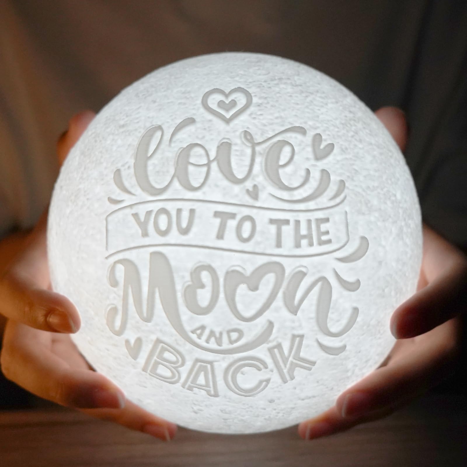 Mydethun Engraved Moon Lamp for Lover's Gift, 16 Colors Ideal Gift for Women, Wife, Birthday, White Elephant Gift, and Home Decor Piece, with Remote Control and Wooden Base, 5.9 inch