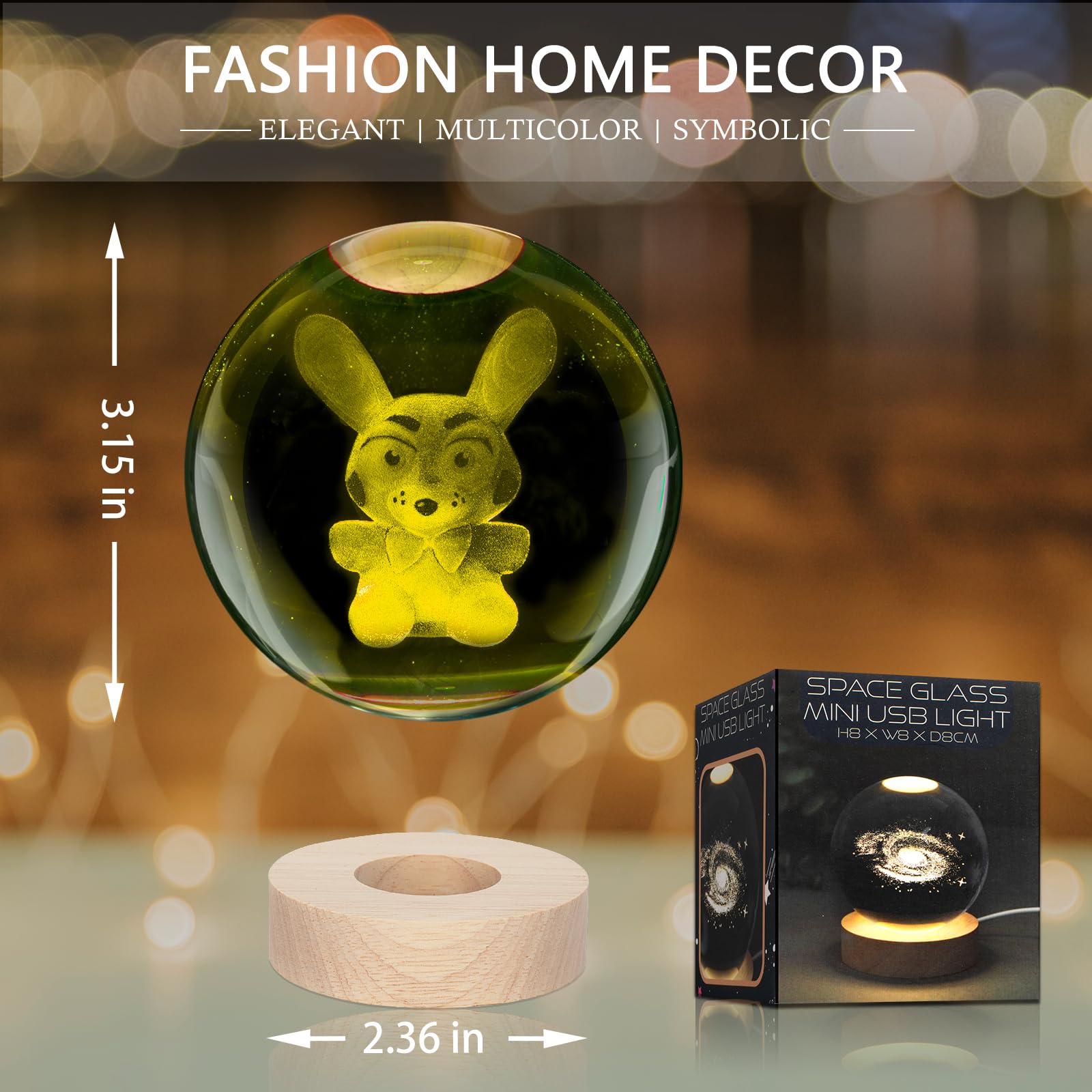 Culdetha 3D Bear Crystal Ball Night Light With Colorful Led Base, Home Decor And Gift For Kids, Christmas And Birthdays (Multico