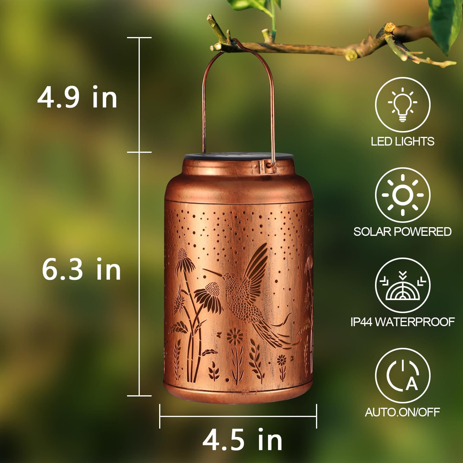 Tepaken Solar Lanterns Outdoor Waterproof Hummingbird Garden Decor, Gold, Hummingbird-flower, Model T-DL-107