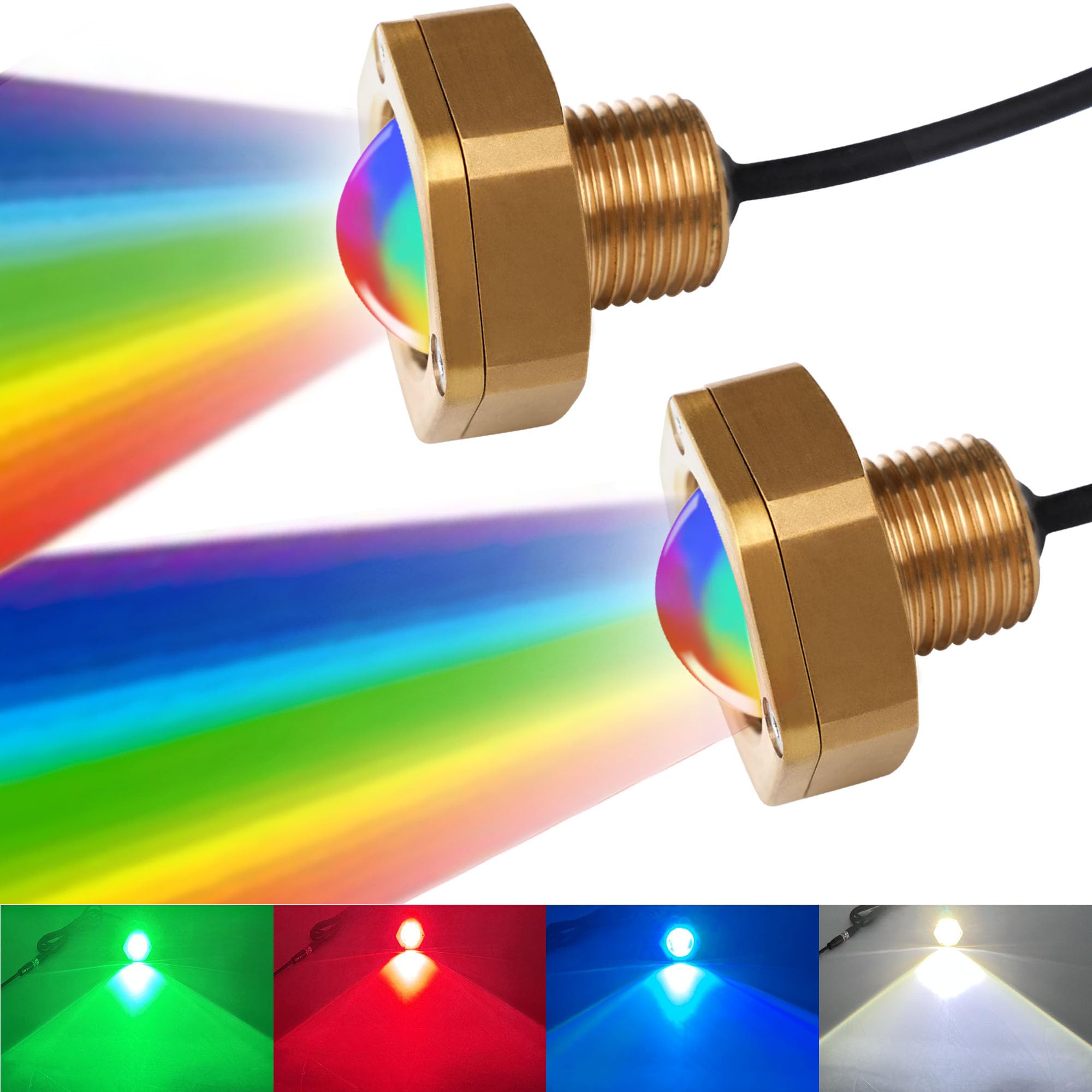 NBWDY RGBW Boat Drain Plug Light, 2 Pcs, IP68, Marine Grade Bronze, APP Remote Control, 4100LM, Model NB-RGBW2PCS