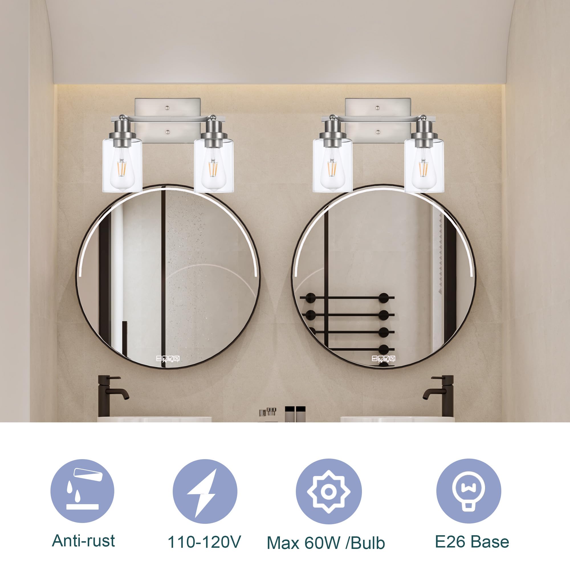 Wanluce 2 Light Track Lighting Kit Brushed Nickel Kitchen Track Lighting Fixtures Ceiling Mount Bathroom Vanity Wall Scones Light Fixture With Clear Glass  Rotatable Spotlight For Kitchen Shop Hallway